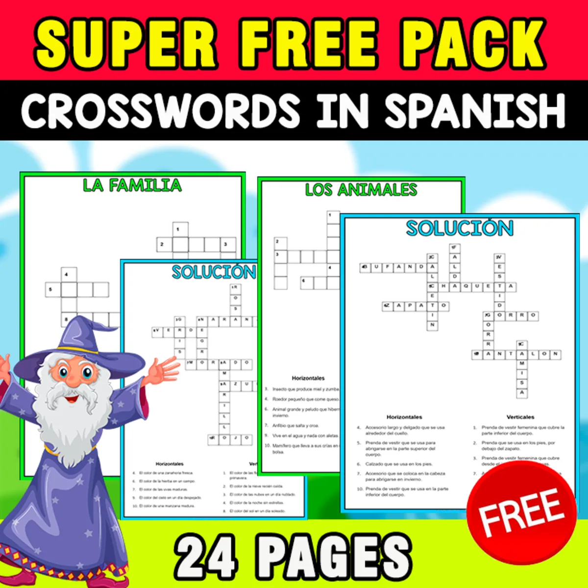 An educational teaching resource from EDITORIAL LAURA EDUCA entitled SUPER FREE PACK | Crosswords in Spanish downloadable at Teach Simple.