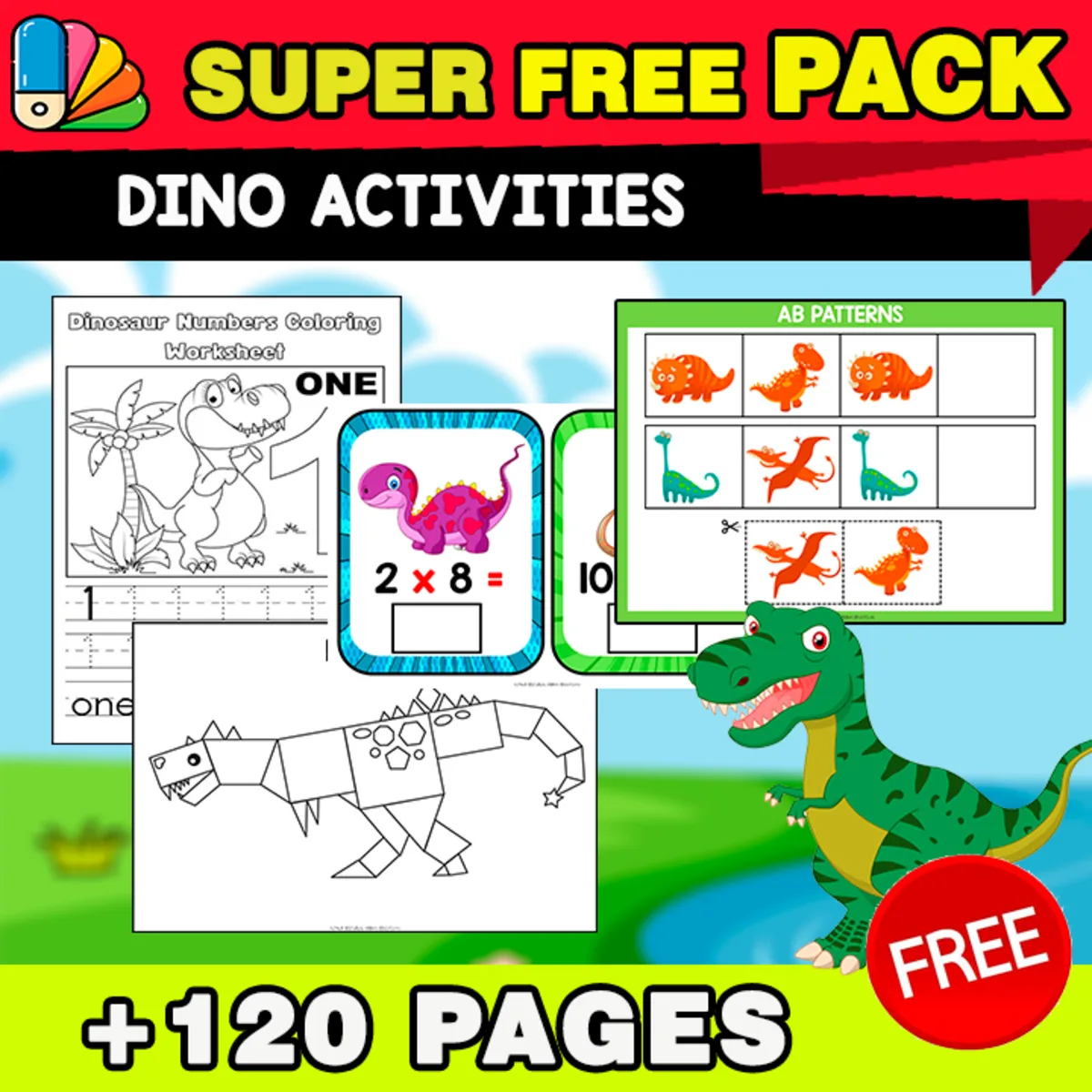 An educational teaching resource from EDITORIAL LAURA EDUCA entitled SUPER FREE PACK | Dino Activities | 135 PAGES downloadable at Teach Simple.