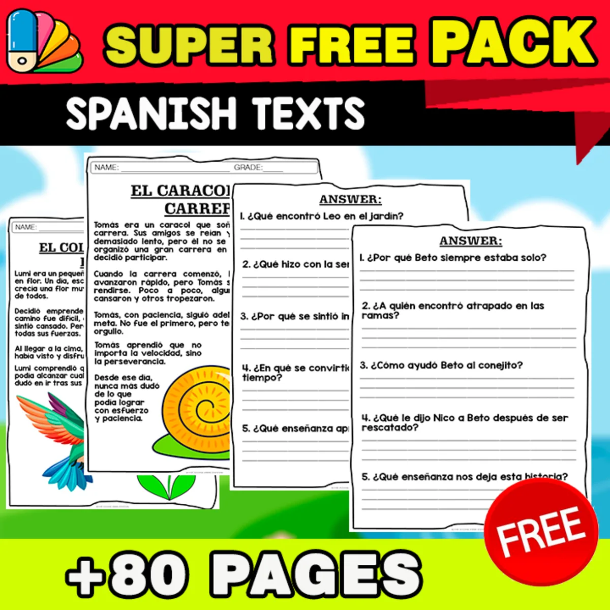 An educational teaching resource from EDITORIAL LAURA EDUCA entitled SUPER FREE PACK | Reading and Comprehension Worksheets in SPANISH downloadable at Teach Simple.