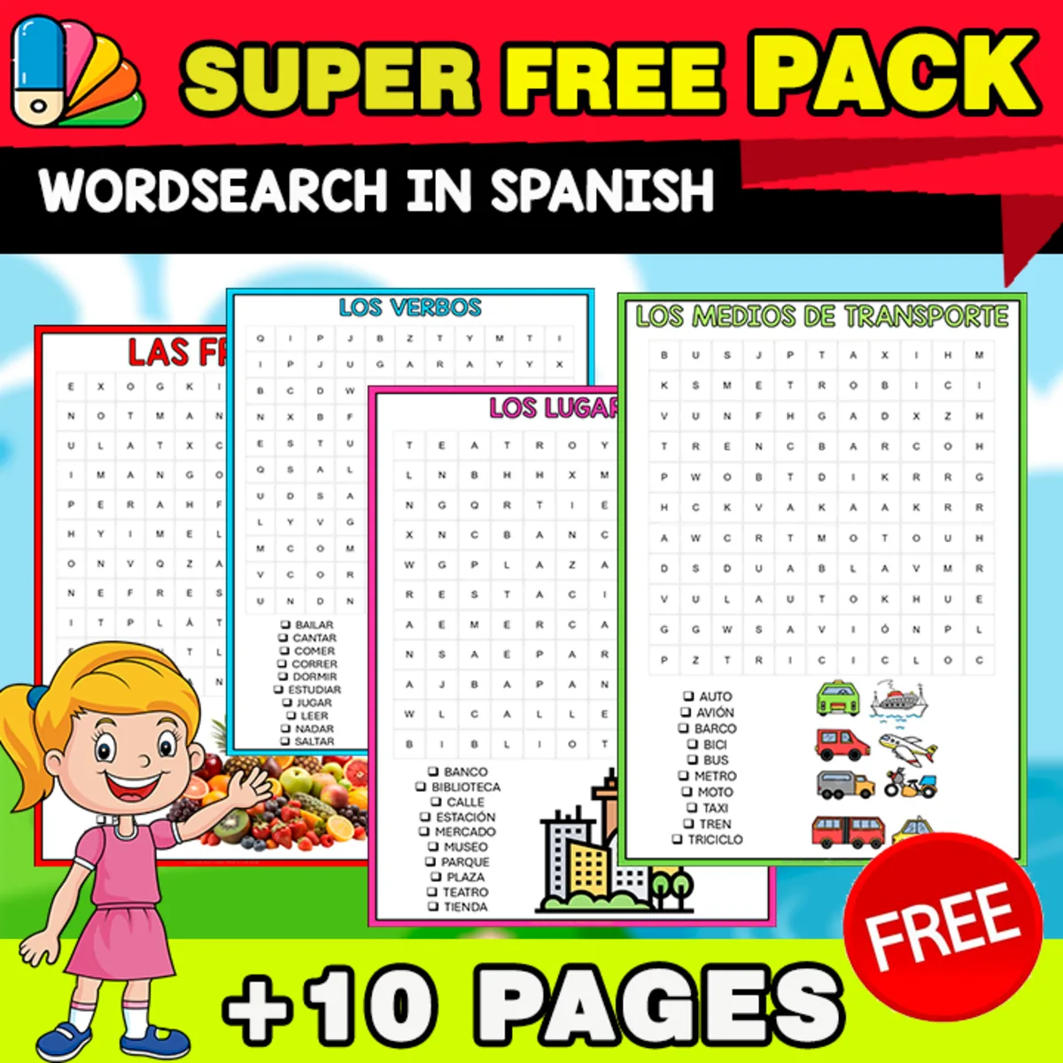 An educational teaching resource from EDITORIAL LAURA EDUCA entitled SUPER FREE PACK | Word Search in SPANISH downloadable at Teach Simple.