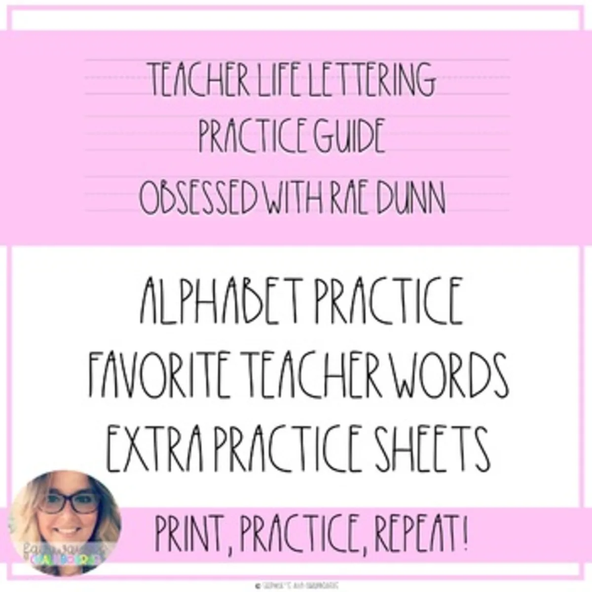 An educational teaching resource from Fairways and Chalkboards entitled Teacher Life Hand Lettering Practice Guide - Rae Dunn Inspired downloadable at Teach Simple.