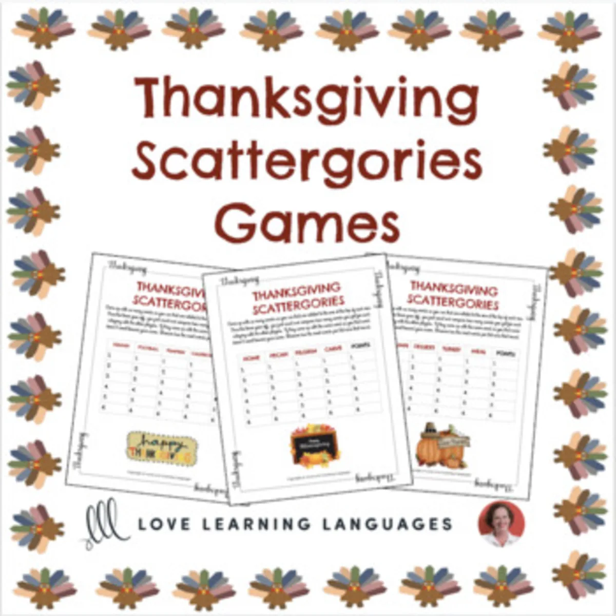 An educational teaching resource from Love Learning Languages entitled Thanksgiving Scattergories Game downloadable at Teach Simple.