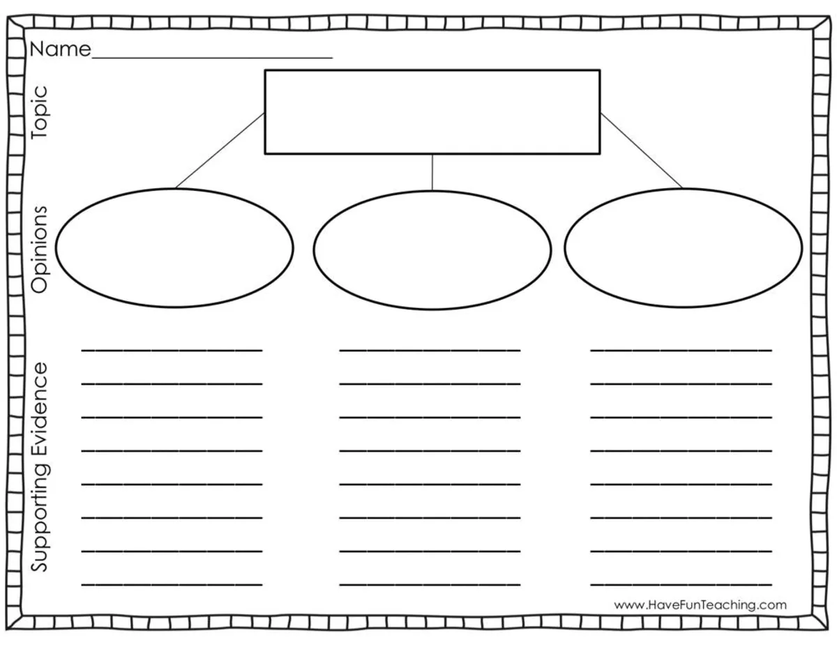 An educational teaching resource from Have Fun Teaching entitled Topic Opinion and Supporting Evidence Mind Map Worksheet downloadable at Teach Simple.