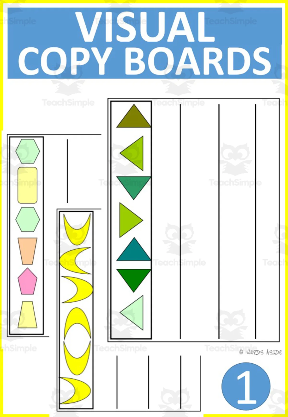An educational teaching resource from WORDS ASIDE entitled Visual Copy Boards 1 downloadable at Teach Simple.