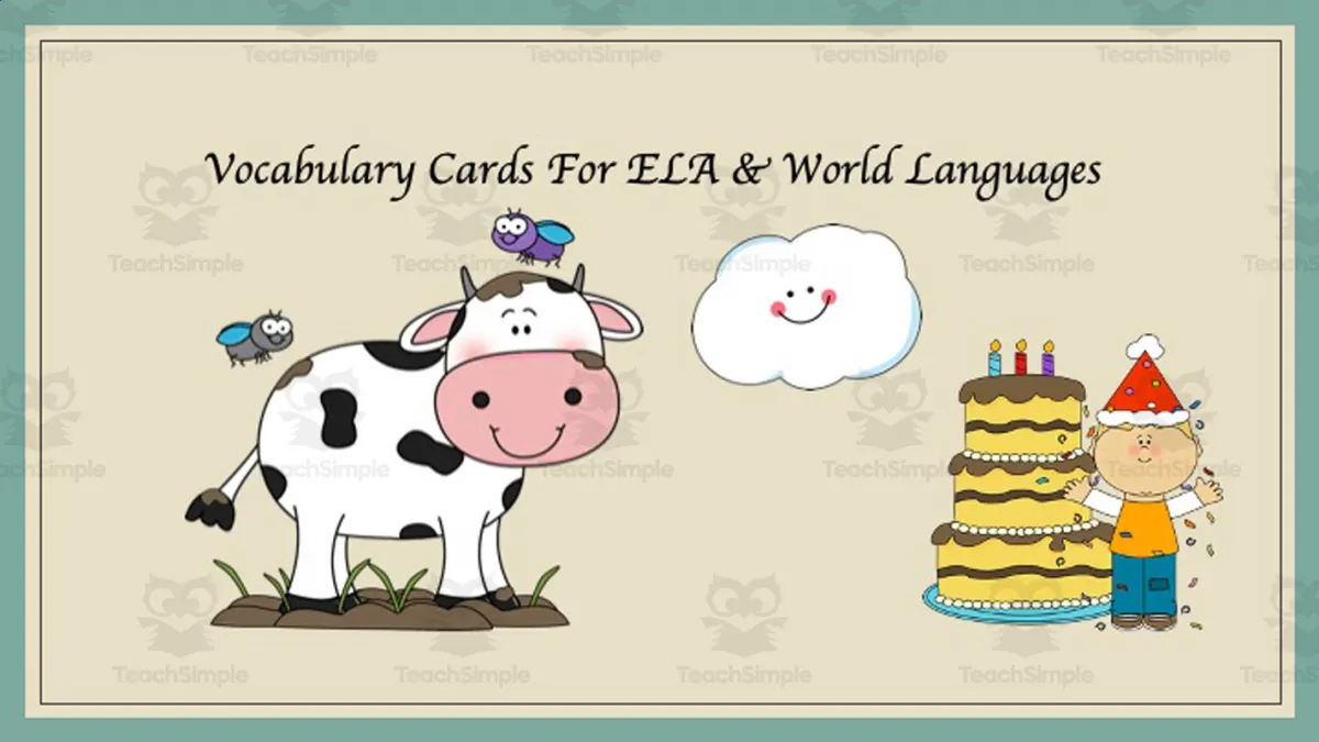 An educational teaching resource from Golden Promise entitled Vocabulary Cards For ELA & World Languages downloadable at Teach Simple.