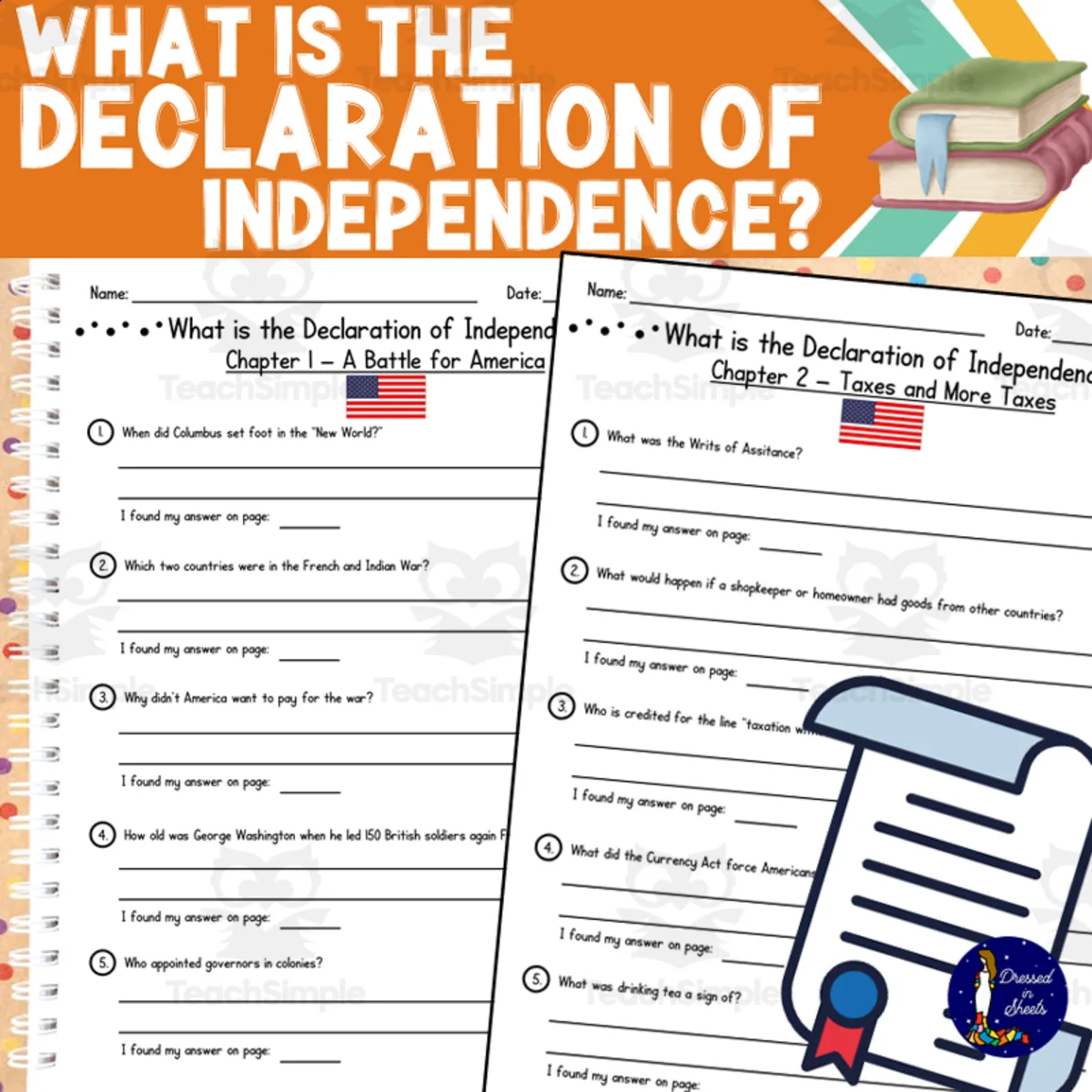 An educational teaching resource from Soumara Siddiqui entitled What Is the Declaration of Independence by Michael C Harris Questions downloadable at Teach Simple.