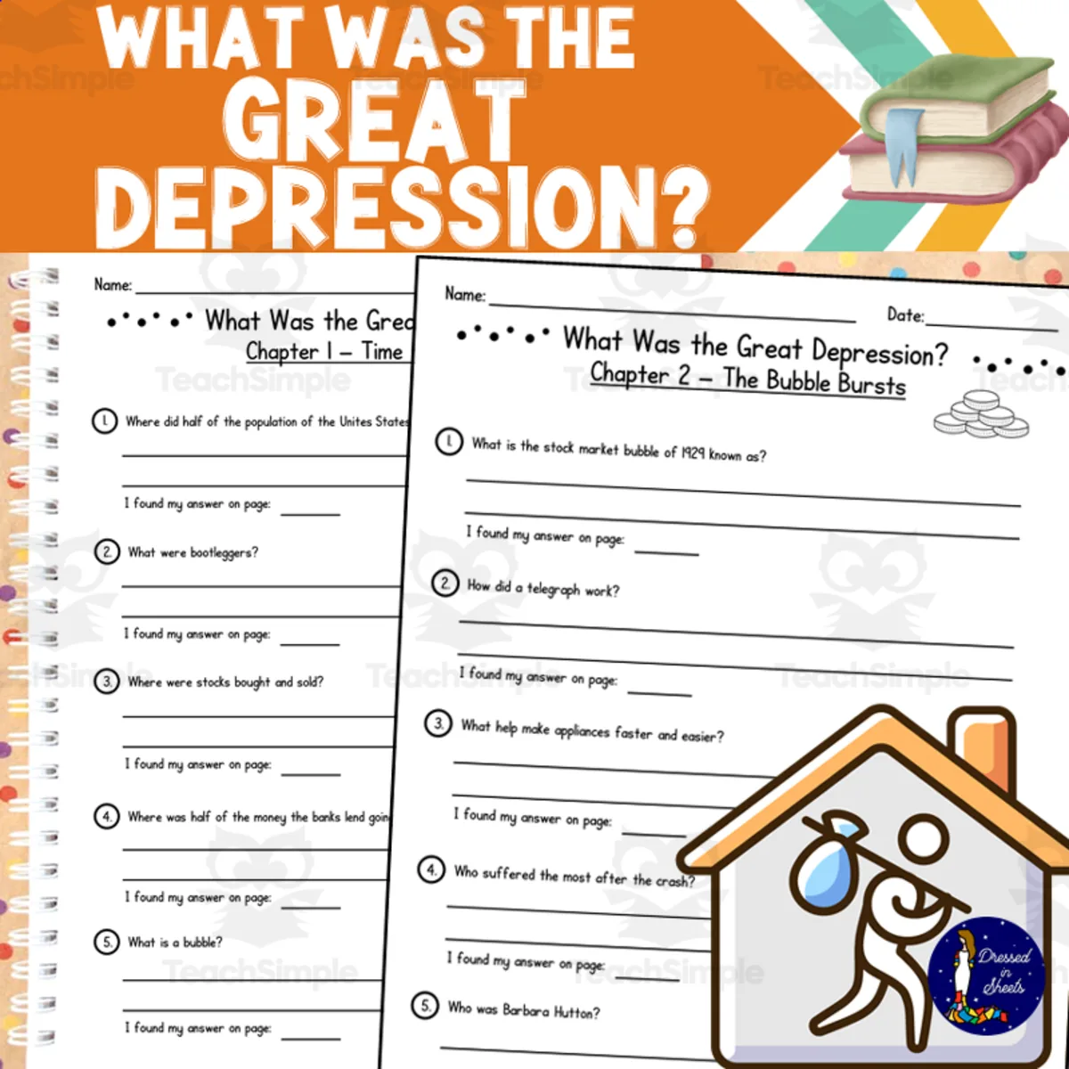 An educational teaching resource from Soumara Siddiqui entitled What Was the Great Depression? by Janet B Pascal Questions downloadable at Teach Simple.