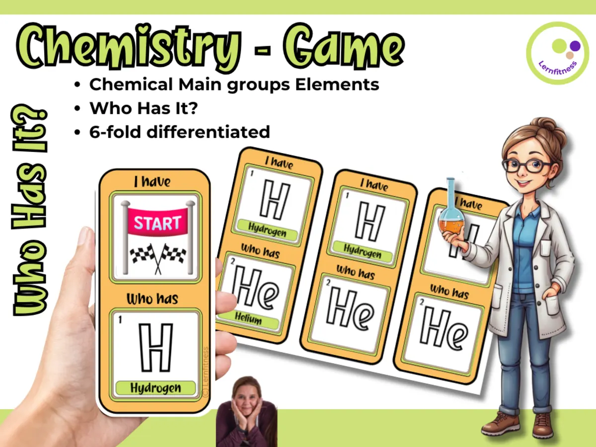 An educational teaching resource from Lernfitness entitled Who Has It? – Main Group Elements Game - 6 Levels of Differentiation downloadable at Teach Simple.