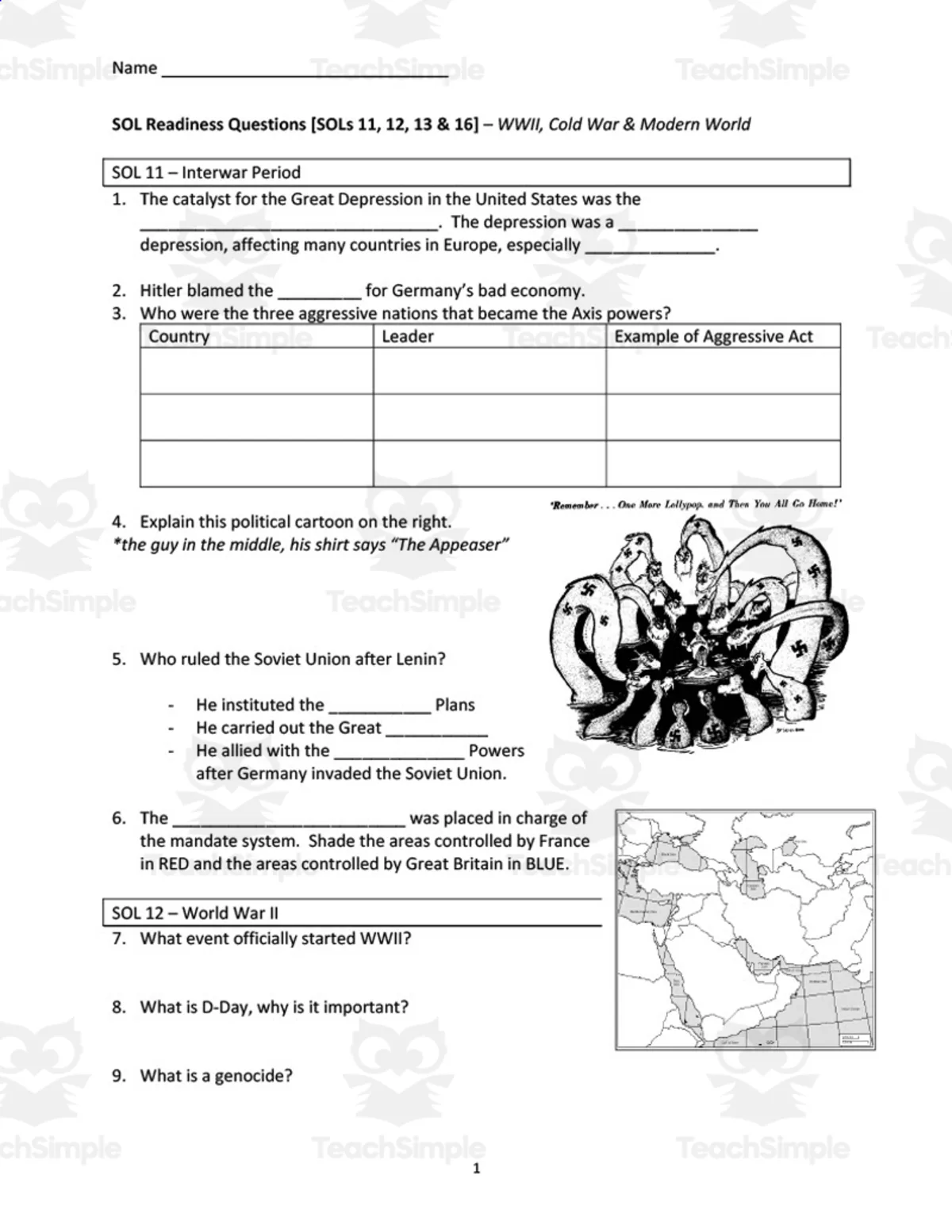 An educational teaching resource from History with DeLong entitled World History 2 Course Review | SOL 11, 12, 13, 16 Review Questions downloadable at Teach Simple.