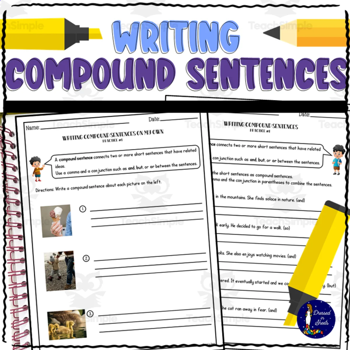 An educational teaching resource from Soumara Siddiqui entitled Writing Compound Sentences downloadable at Teach Simple.