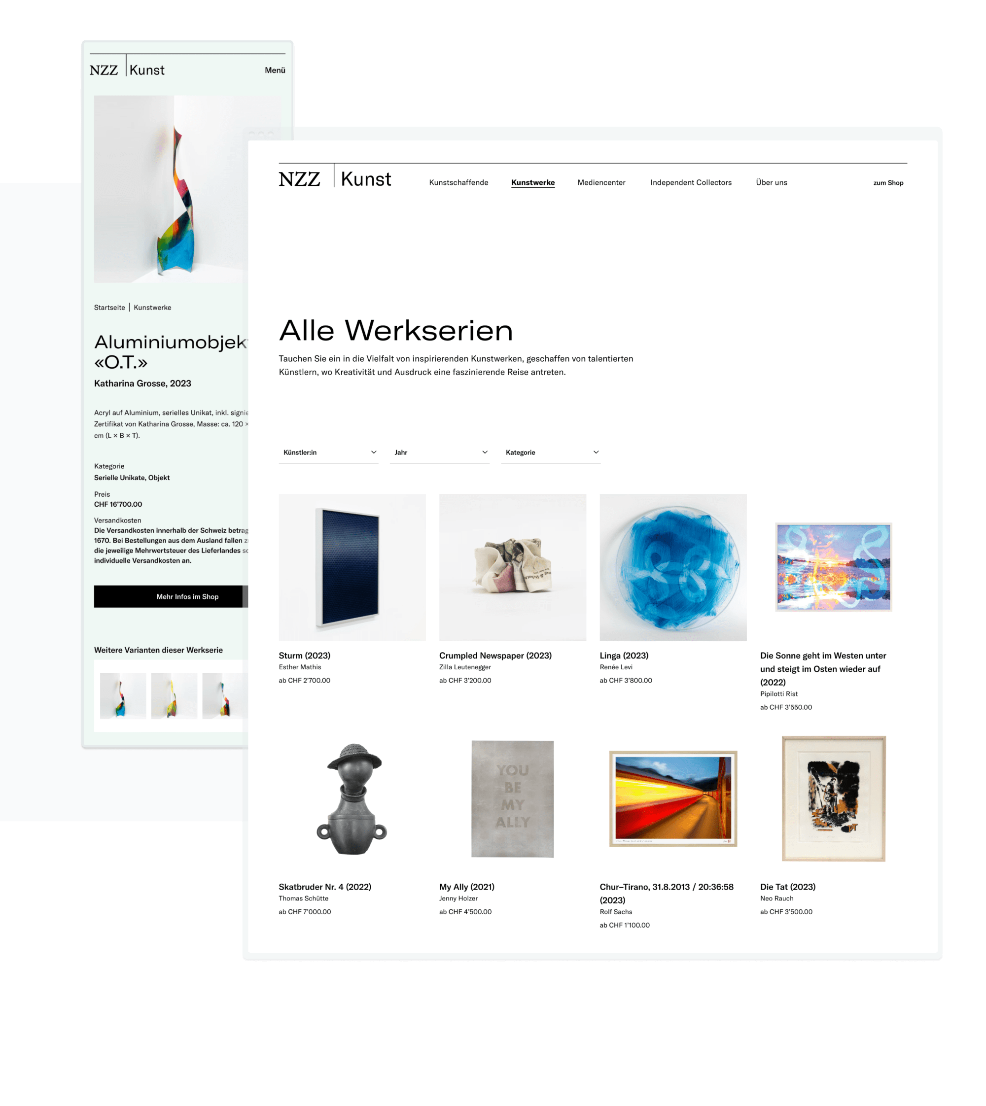 Ein Desktop und Mobile Screendesign der Kunstwerk-Übersichts- und Detailseite