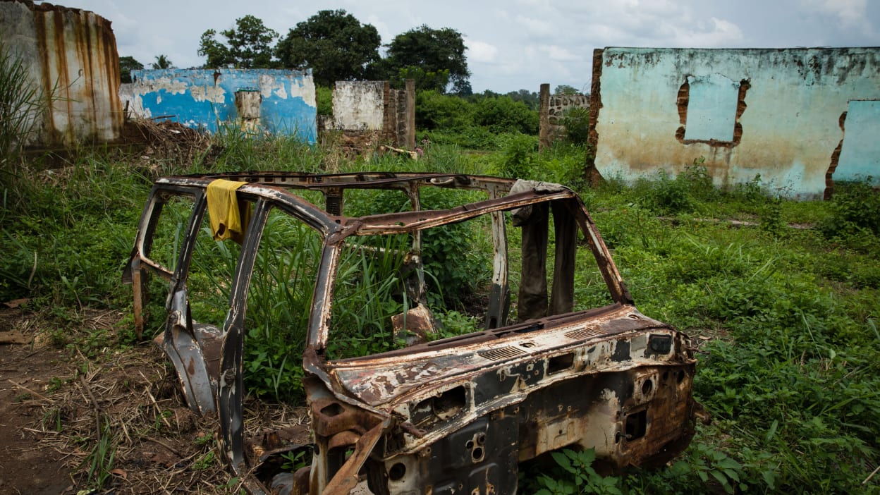 A burnt out vehicle in CAR