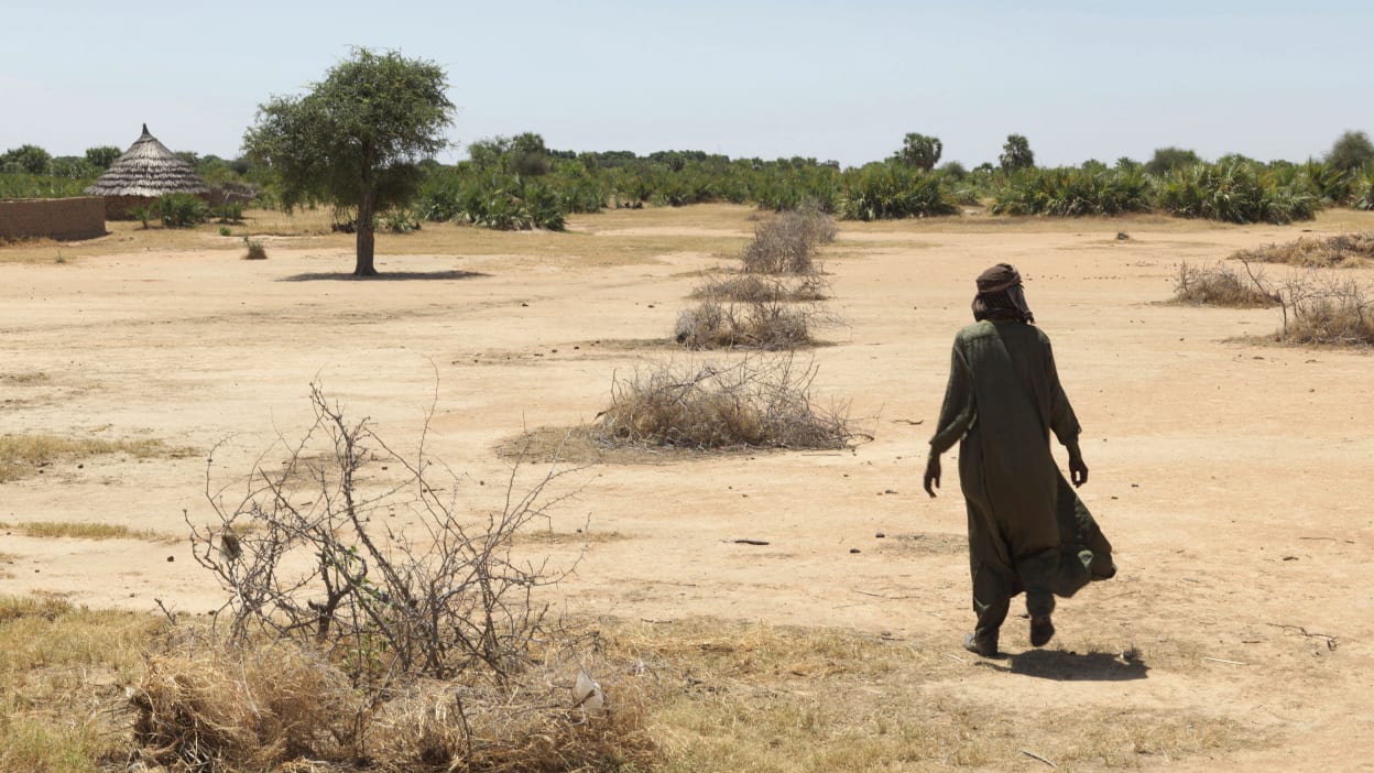 Person standing on arid ground