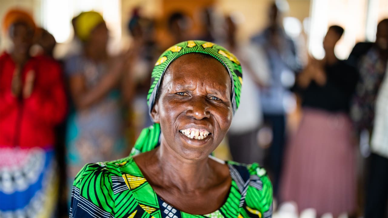 65 year old Valerie is a member of a self help group in Rwanda