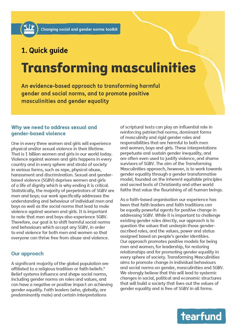 Cover of Transforming masculinities - the quick guide