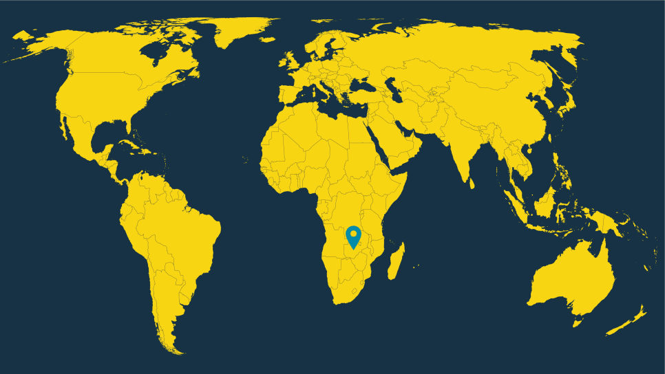 Zoomed out map of  with the location of Zambia