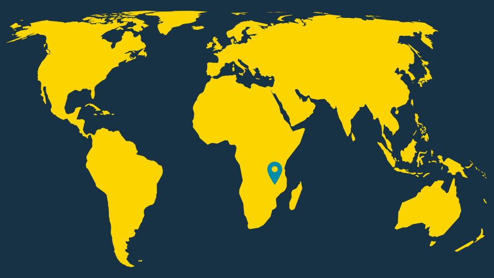 World map showing Malawi - zoomed out