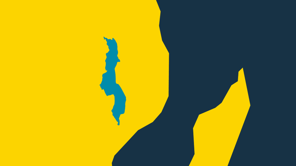 World map showing Malawi - zoomed in