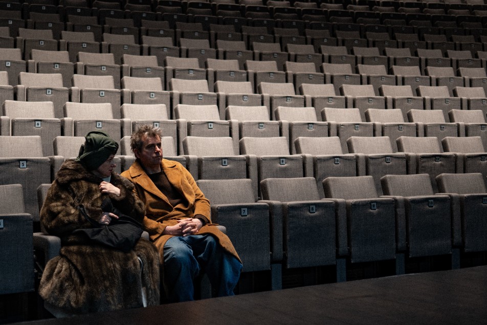 Próba spektaklu SPRAWA DAVIDA FRANKFURTERA, od lewej: Monika Chomicka-Szymaniak, Maciej Konopiński, fot. Mateusz Dąbrowski