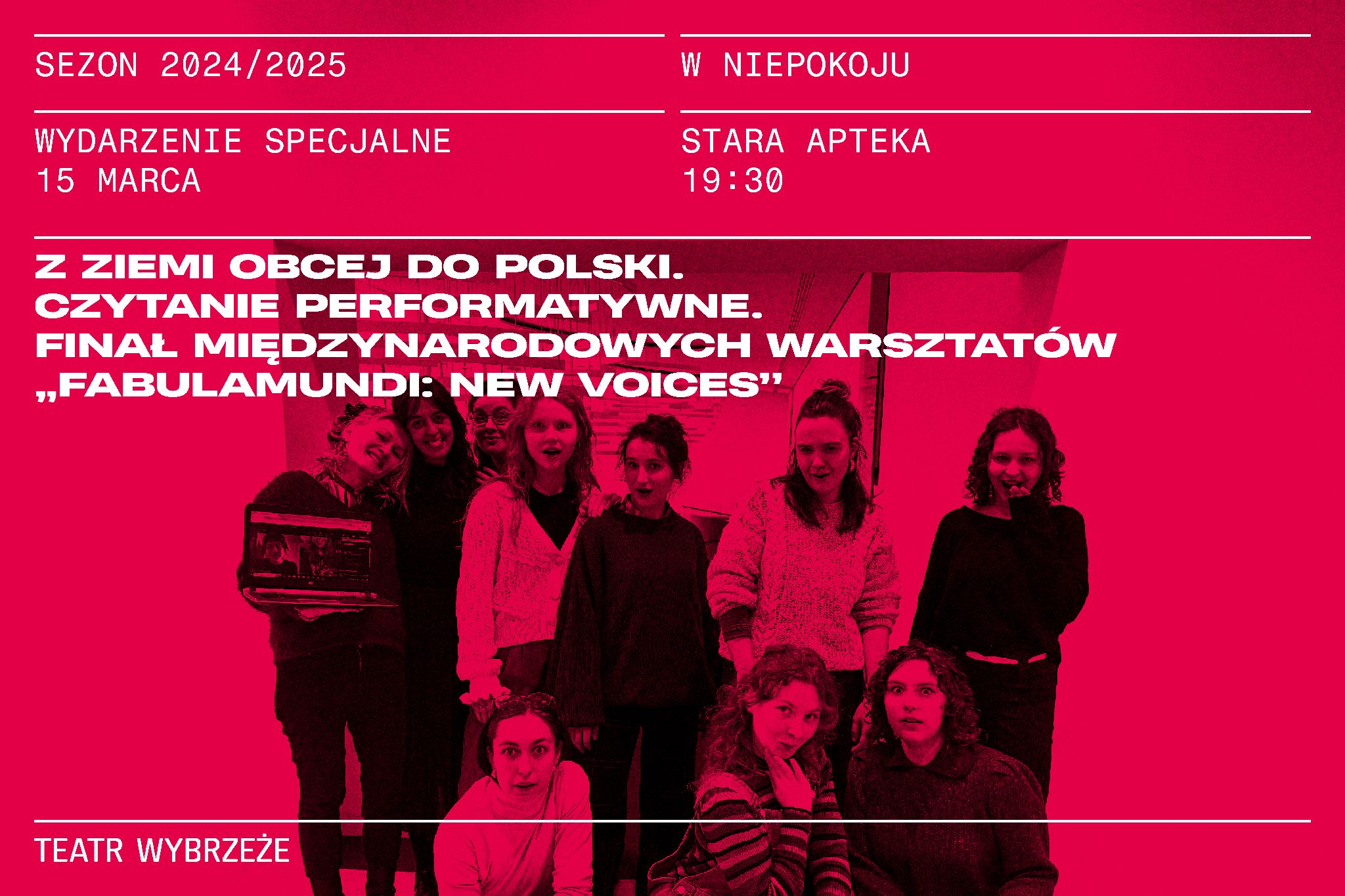 Plakat do spektaklu „Z ziemi obcej do Polski” czytanie performatywne