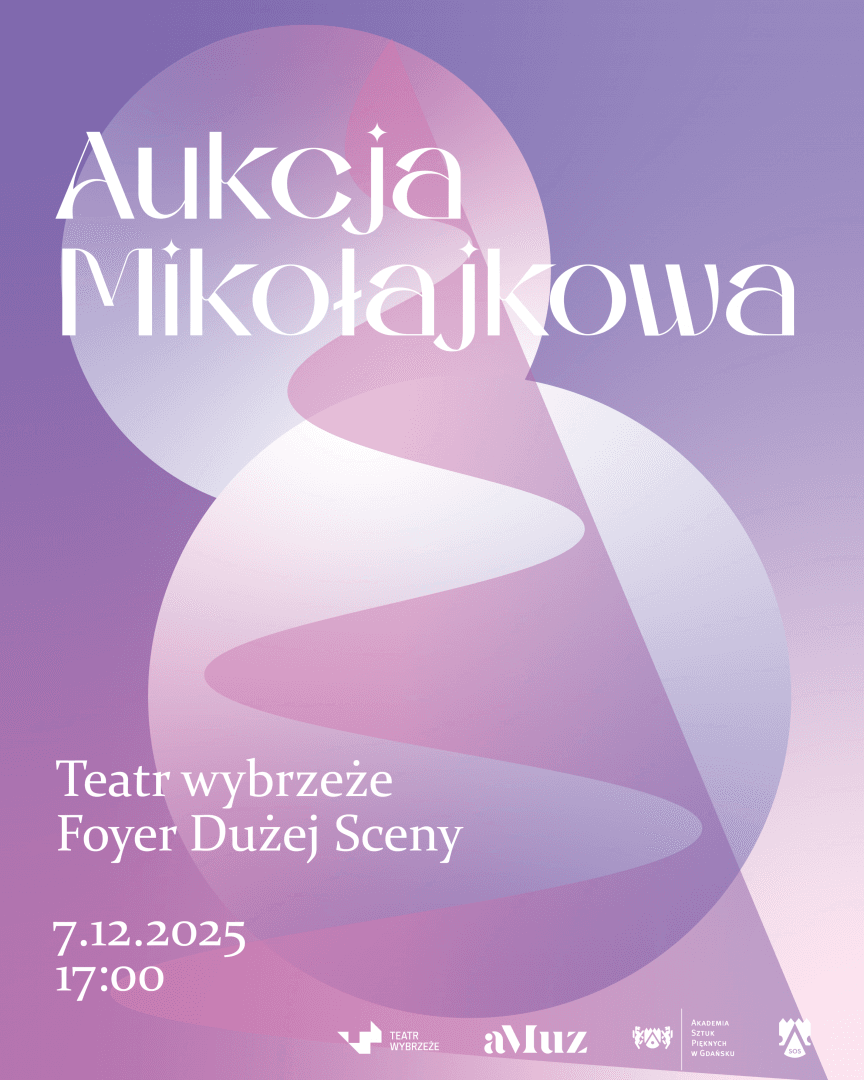 Plakat do spektaklu Aukcja Mikołajkowa – charytatywna aukcja sztuki ASP Gdańsk