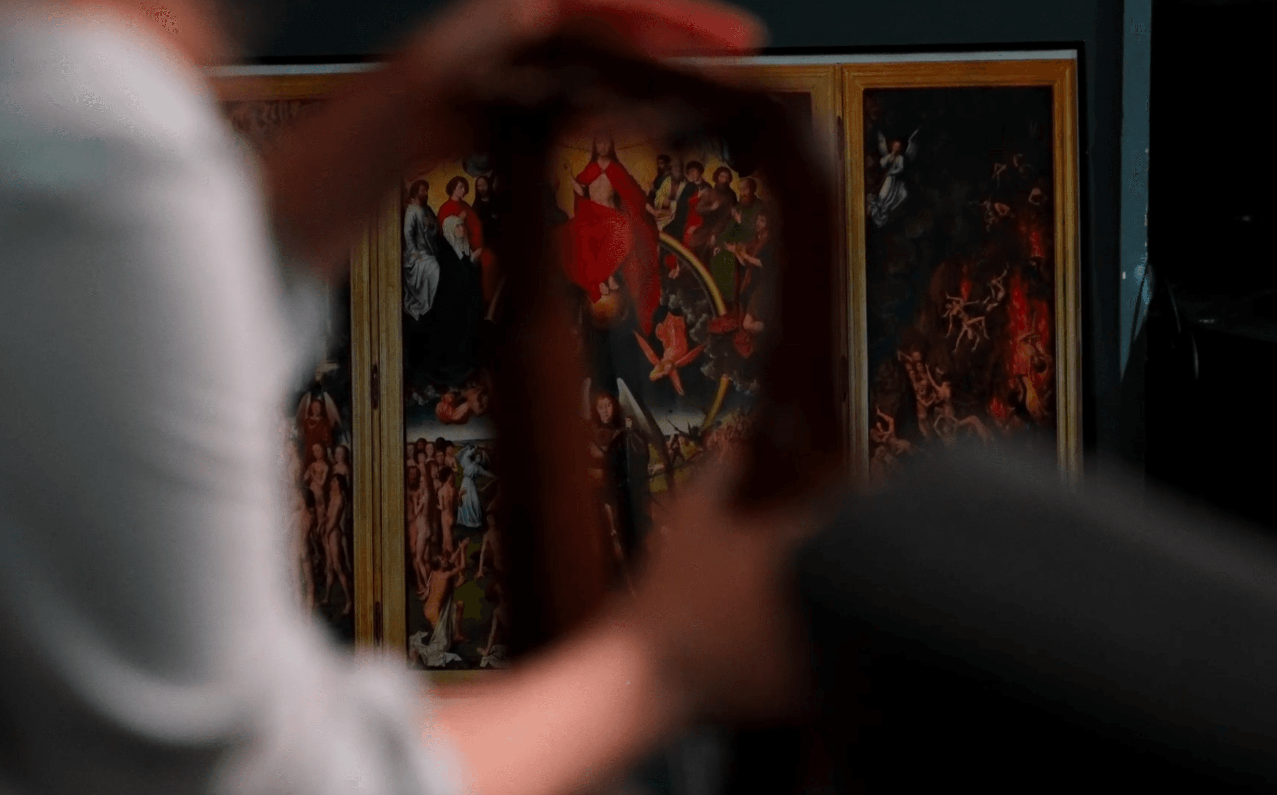 Plakat do spektaklu Obrazy początku i końca. Warsztat do spektaklu Memling, czyli historia końca świata