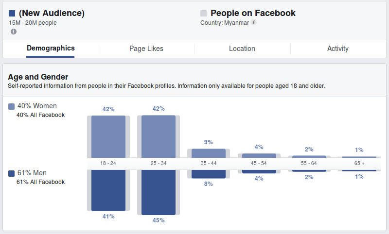 Facebook user demographic in Myanamr