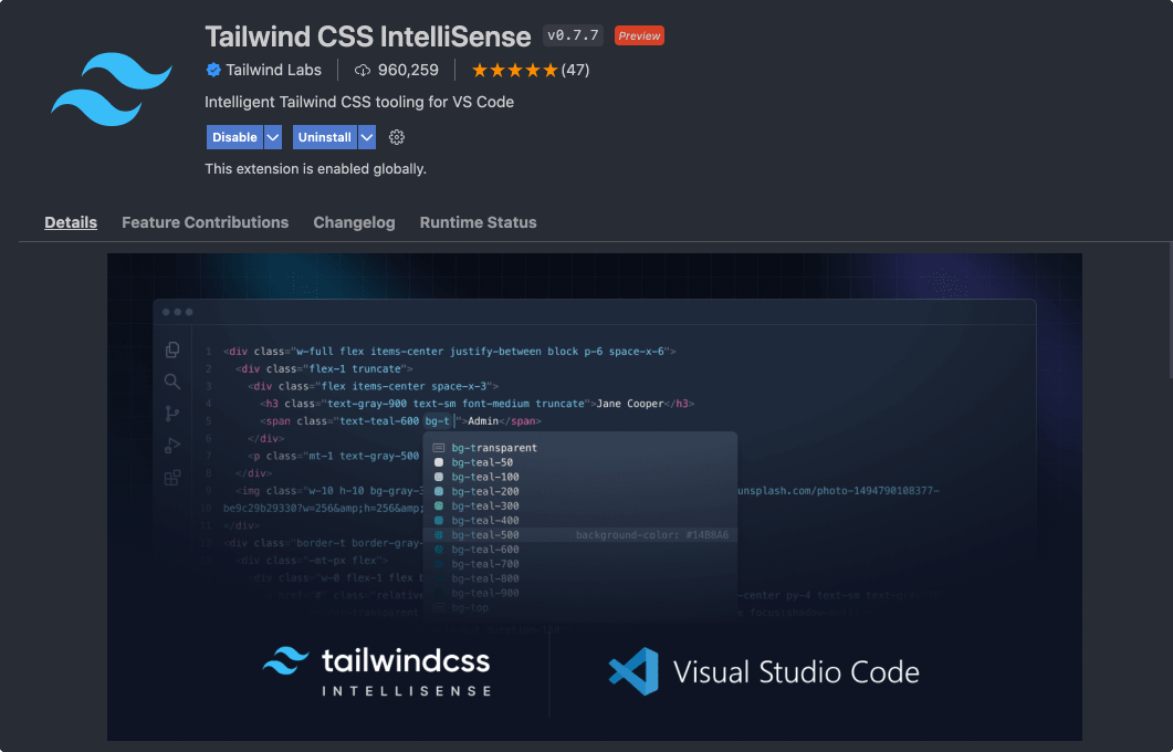 Tailwind CSS IntelliSense