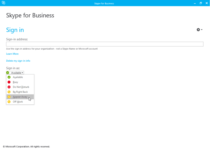 change status skype for business web