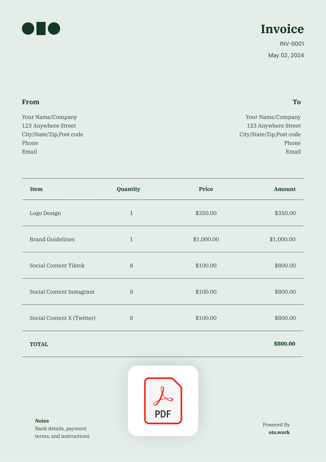 Blank Invoice PDF Template