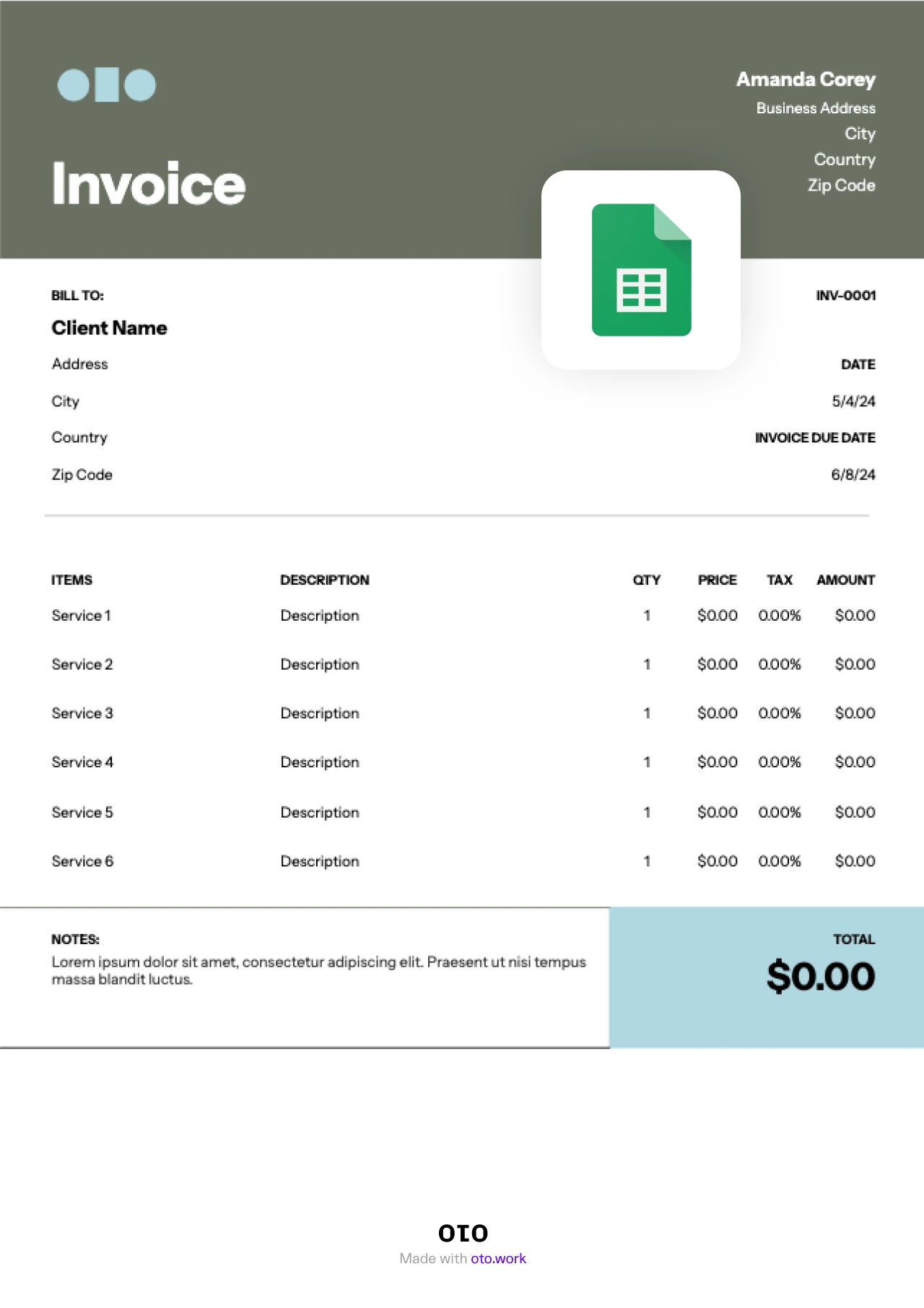 Google Sheets Invoice Template