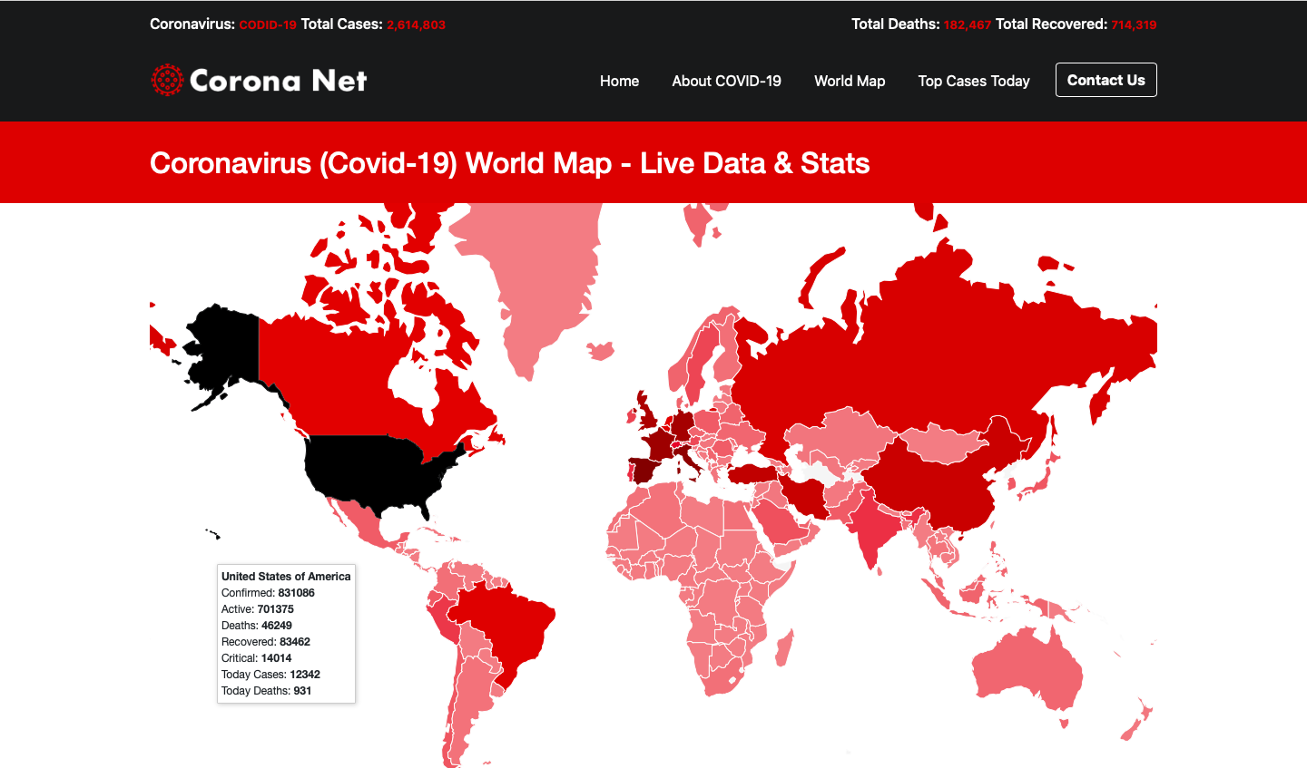 Corona Net - Coronavirus (COVID-19) Worldwide Cases Tracker Live Data Map, Table & Statistics - 1