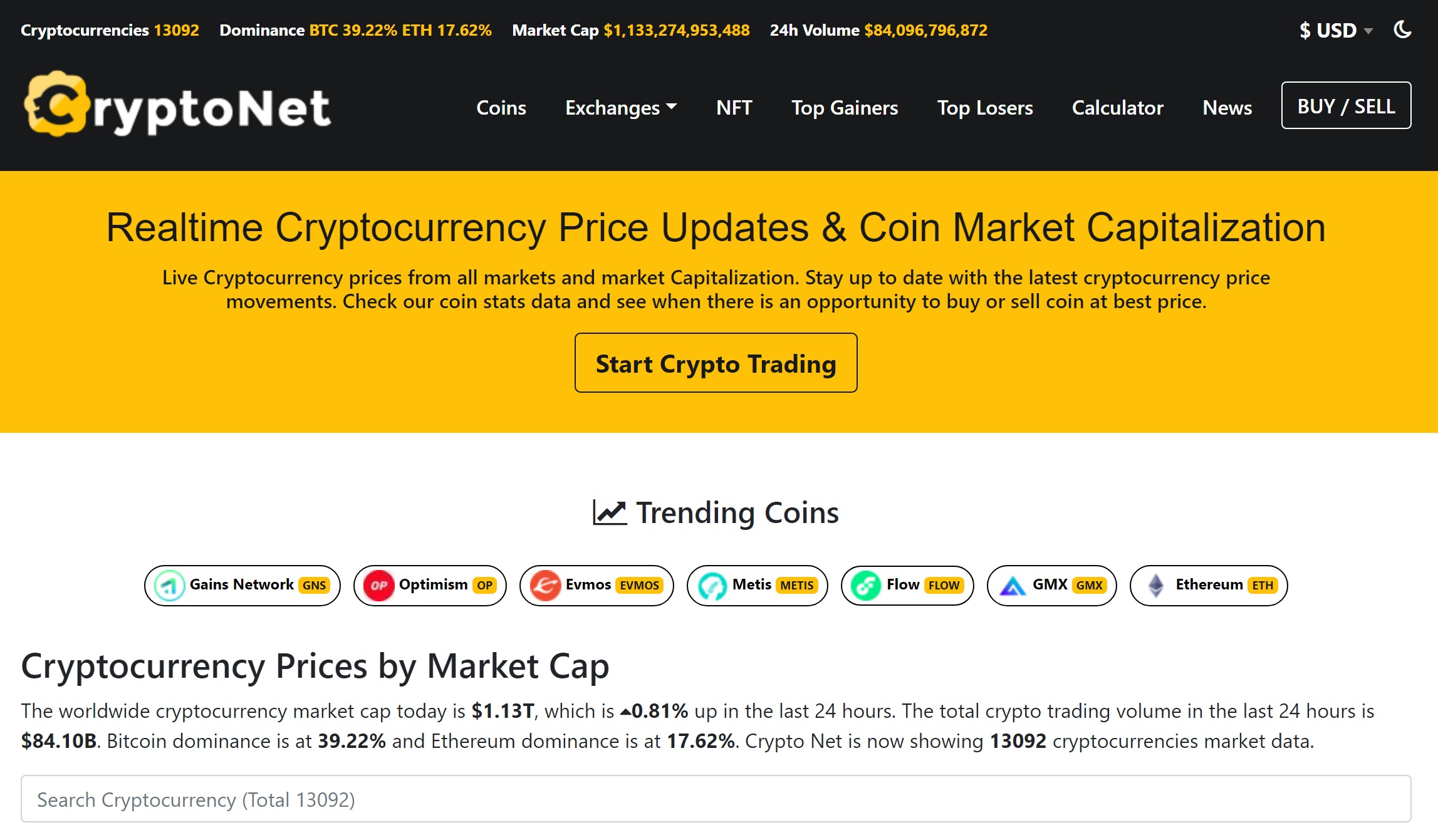 Crypto Net - CoinMarketCap, Prices, Chart, Exchanges, Crypto Tracker, Calculator & Ticker PHP Script - 1