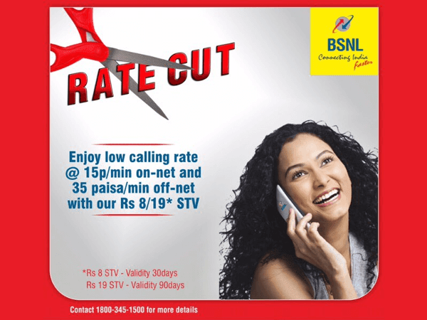 BSNL launched on-net and off-net low calling rate STVs at just Rs 8 & Rs 19