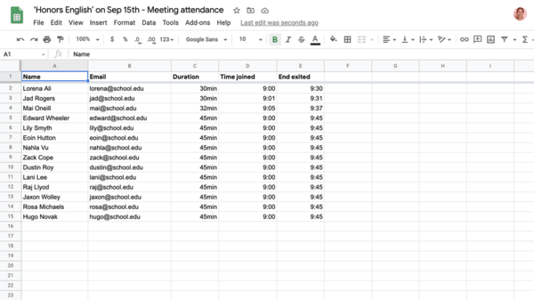 Google Sheet: Attendance Tracking Report