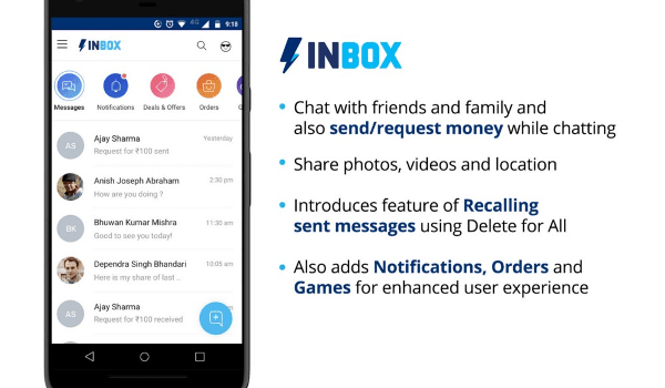 Paytm Inbox – chat, share photos, recall messages and send money