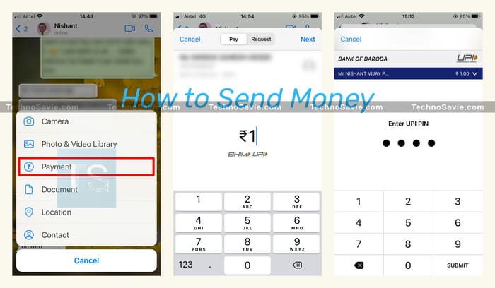 Screenshots of How to Send Money on WhatsApp