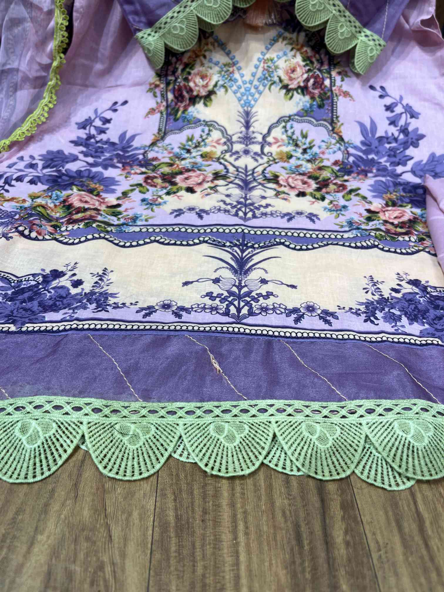 Lavender Bloom Embroidered Pure Cotton Suit with Lace Detail Dupatta-2
