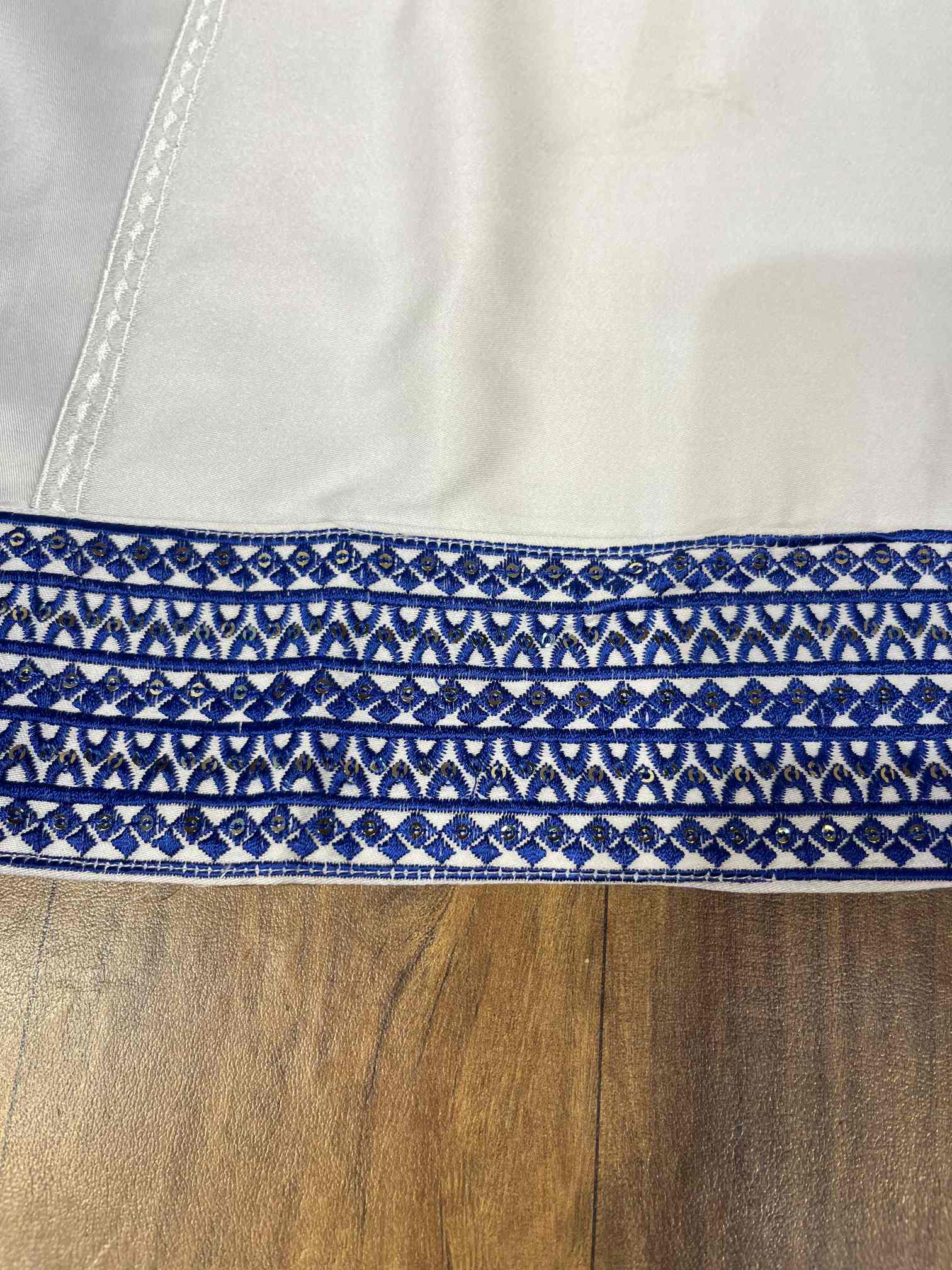 White & Royal Blue Premium Rayon Cotton Embroidered Suit with Printed Dupatta-3
