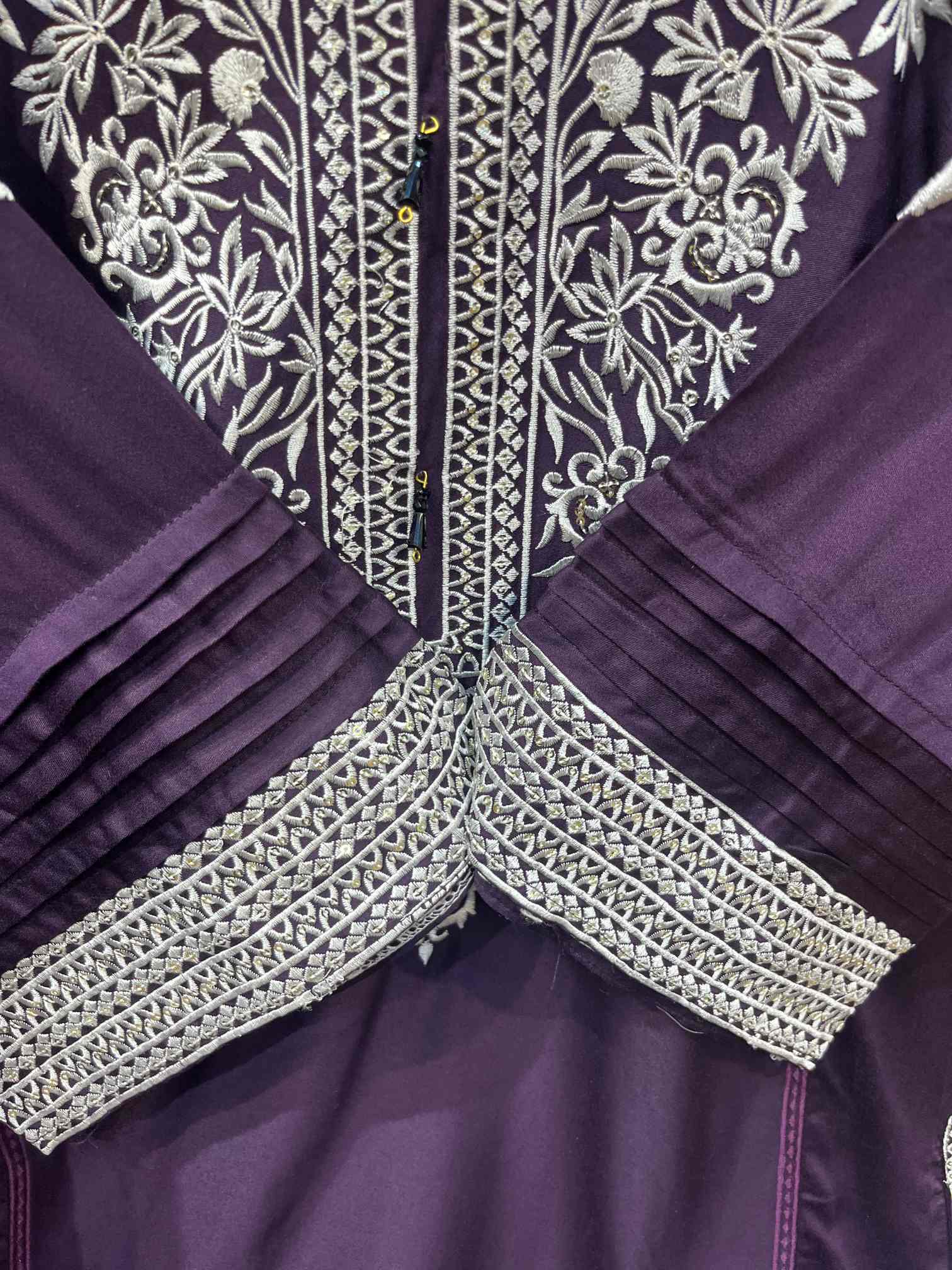 Deep Purple Premium Rayon Cotton Embroidered Suit with Printed Dupatta-2