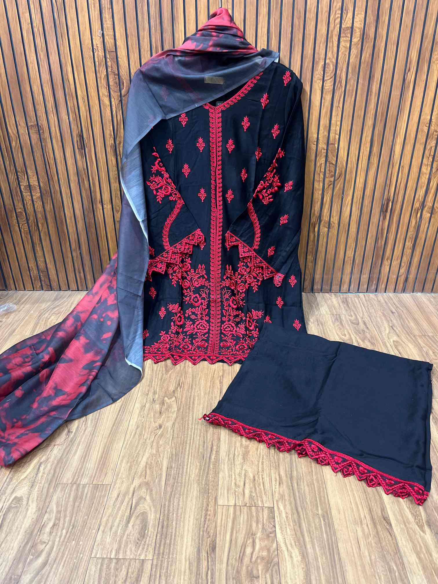 Black & Red Premium Rayon Suit