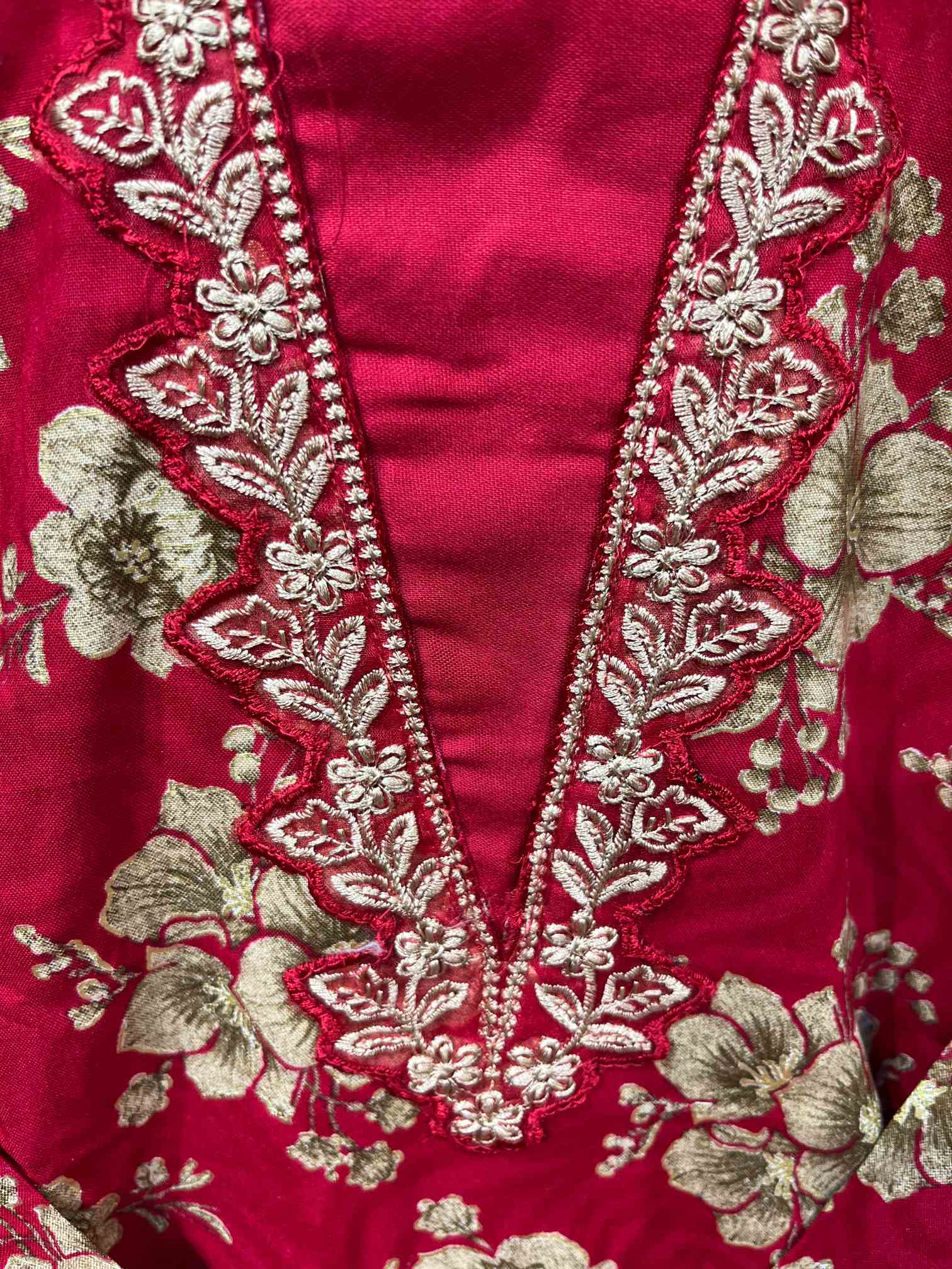 Ruby Pink Floral Premium Rayon Cotton Embroidered Suit with Chiffon Dupatta-1