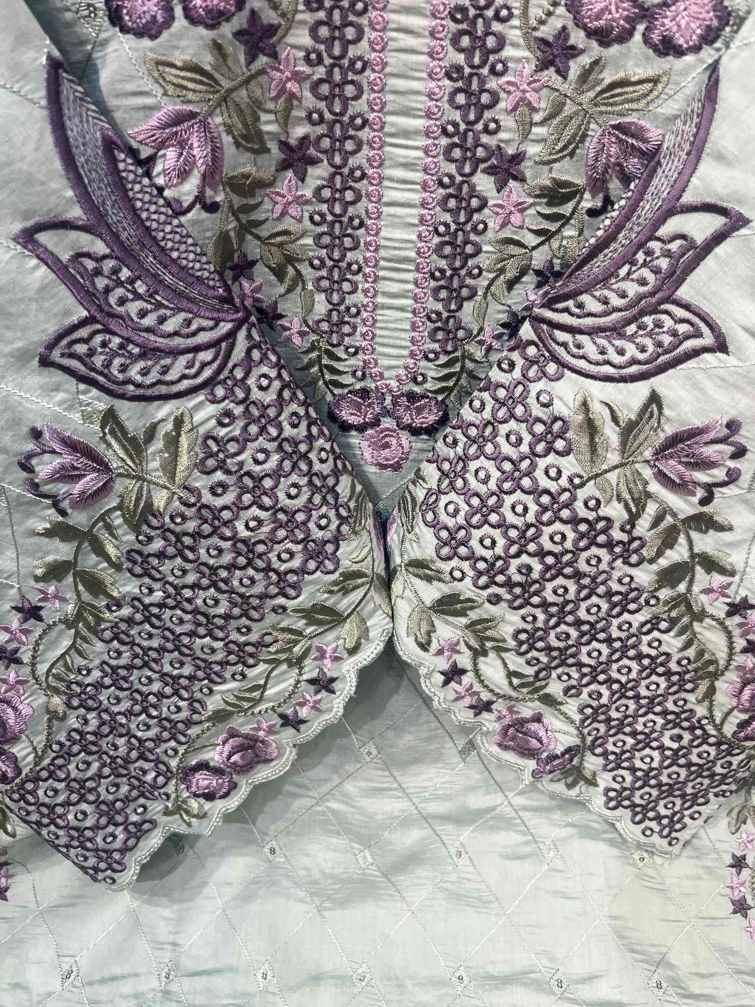 Mint Green Floral Embroidered Designer Suit with Organza Dupatta-1