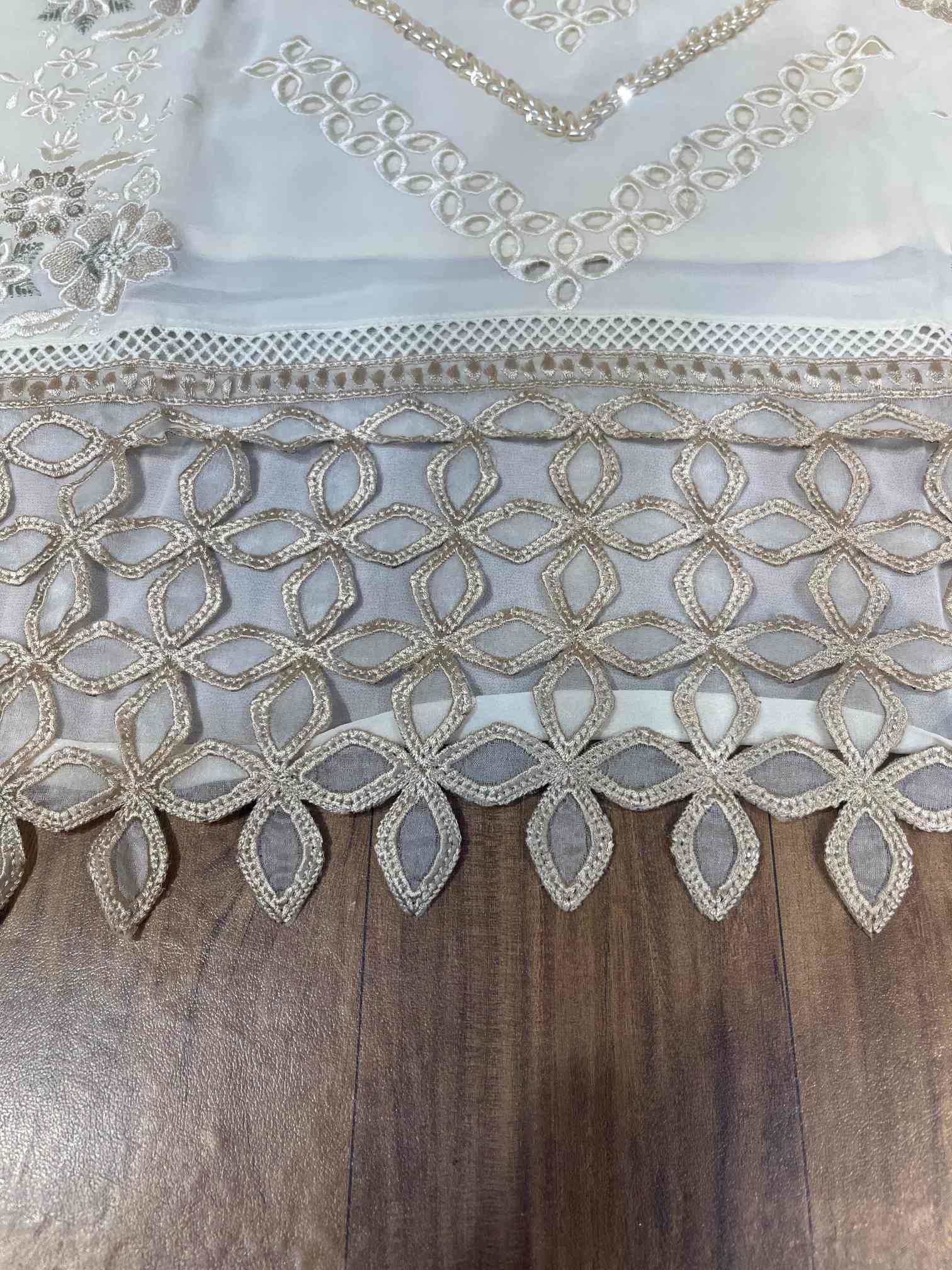 Ivory White Luxury Embroidered Suit with Organza Dupatta-3