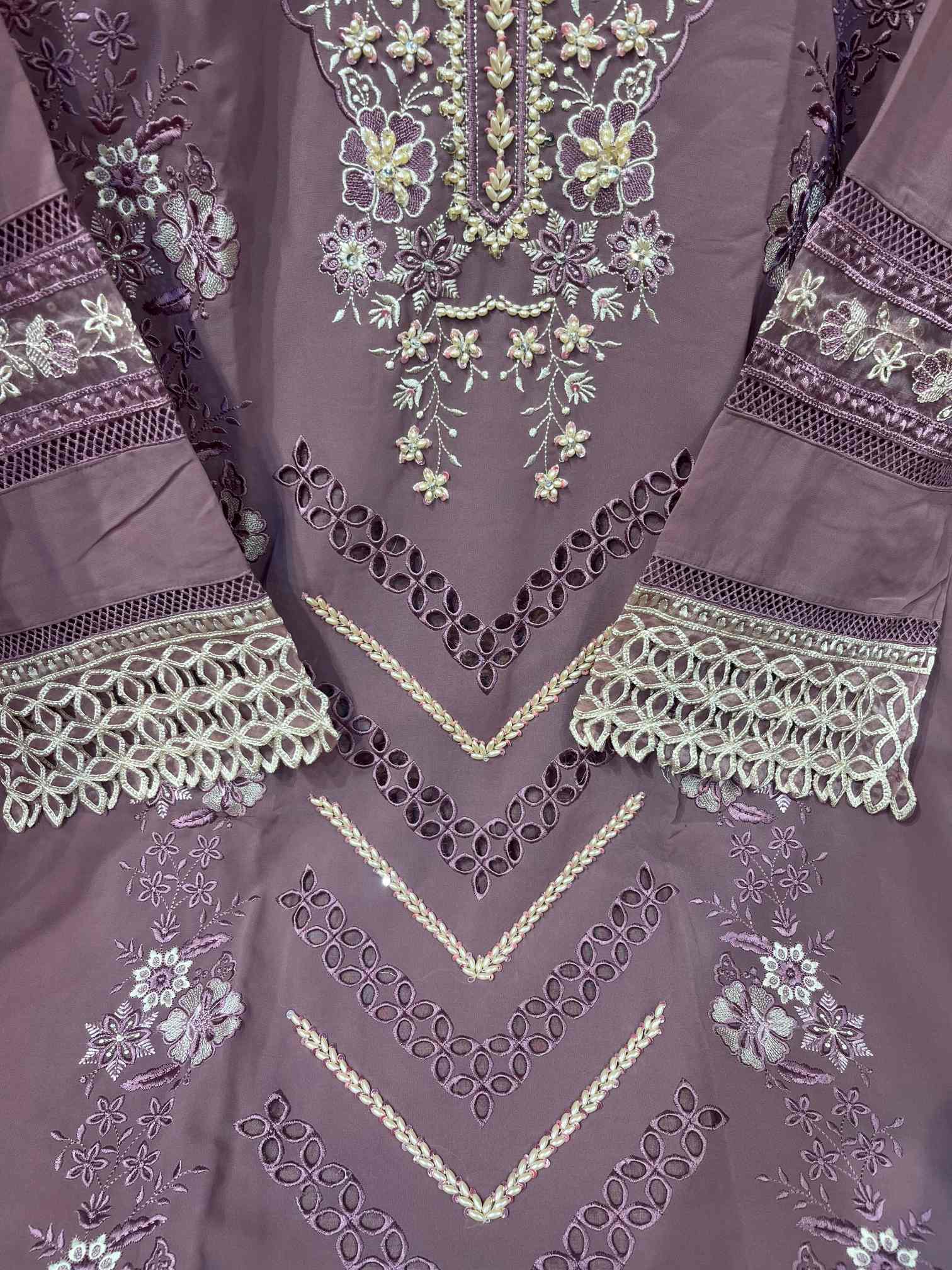 Dusty Mauve Luxury Embroidered Suit with Organza Dupatta-1