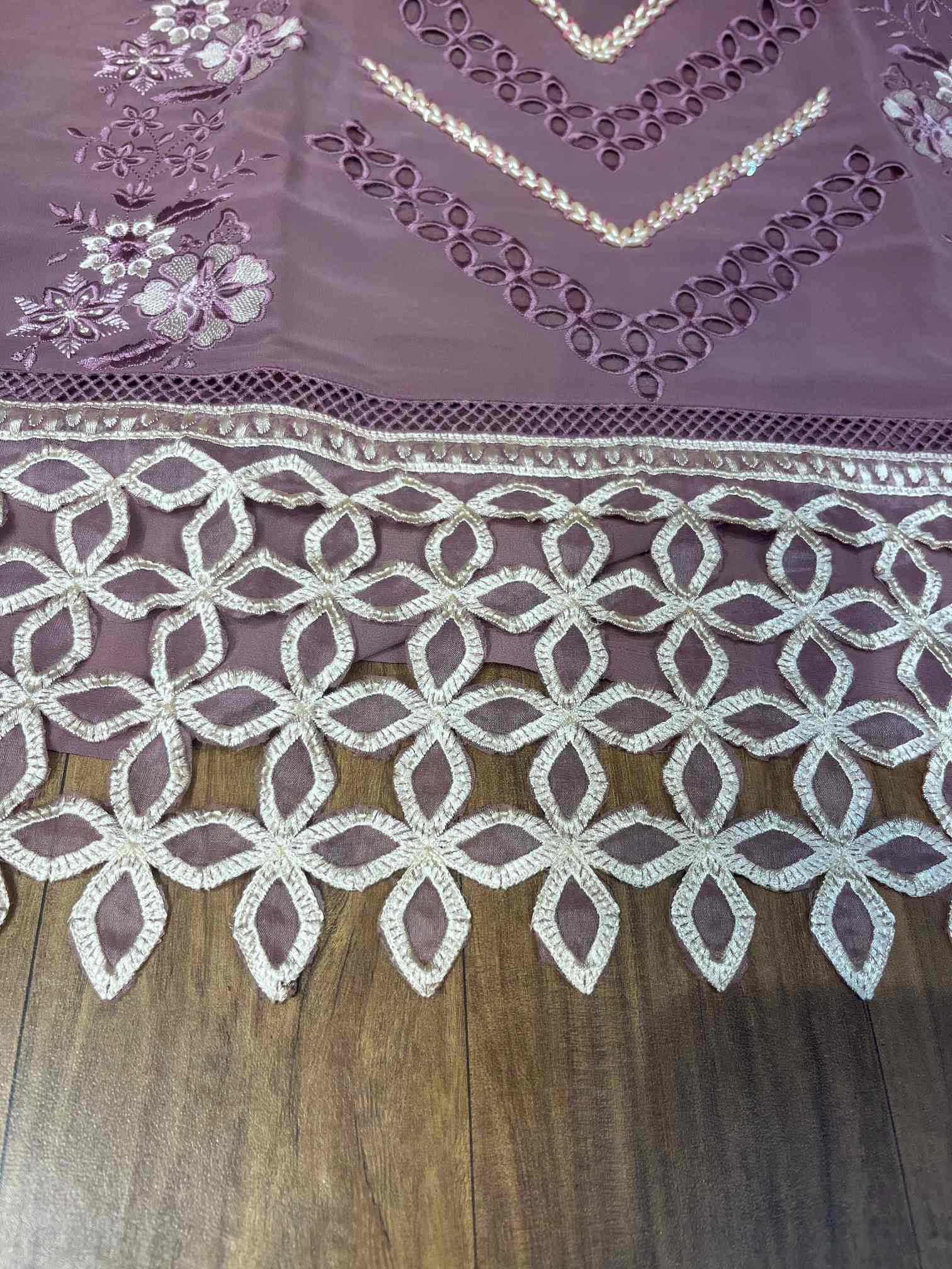 Dusty Mauve Luxury Embroidered Suit with Organza Dupatta-2