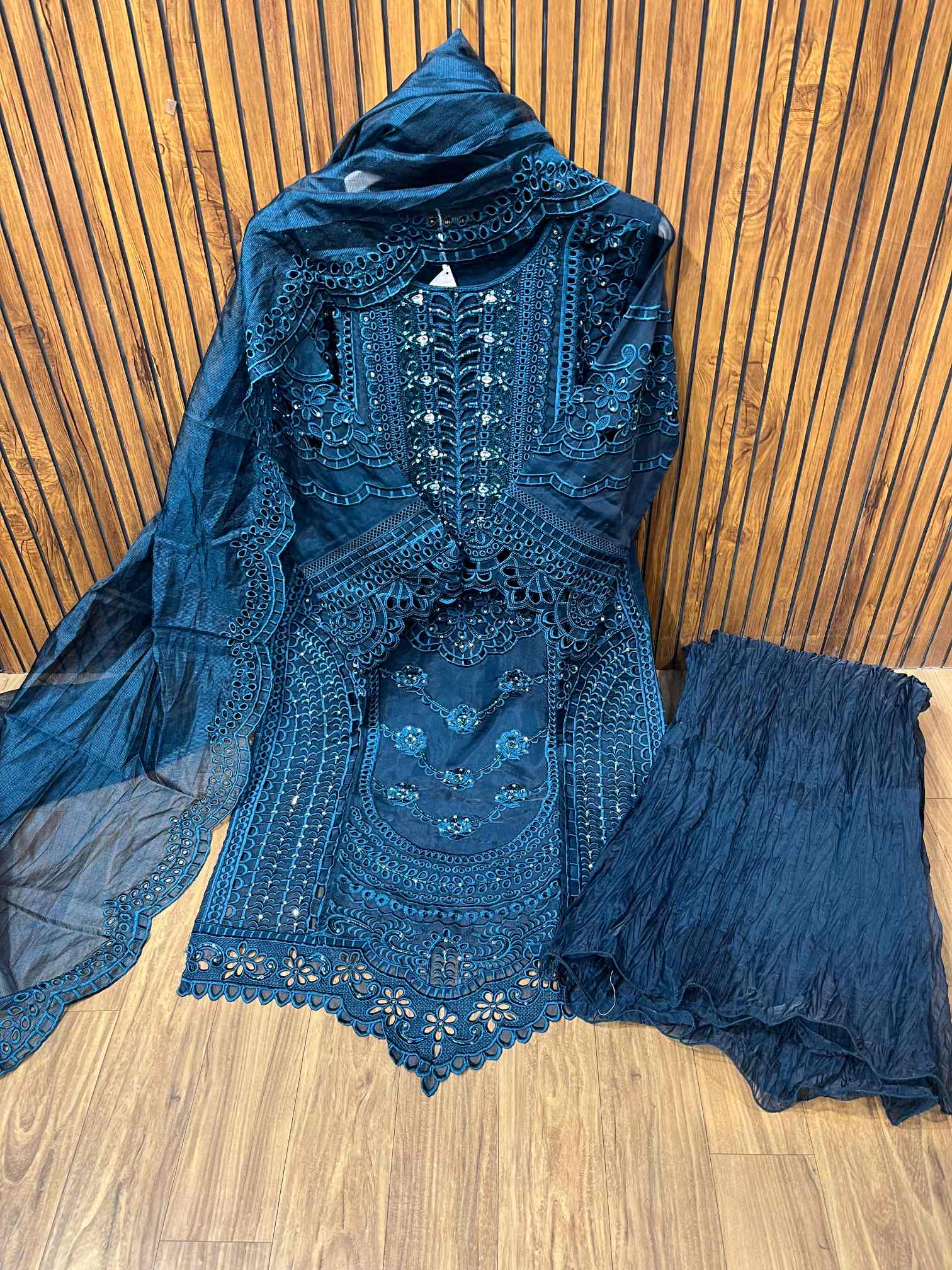 Midnight Blue Heavy Embroidered Party Wear Suit with Net Dupatta-0