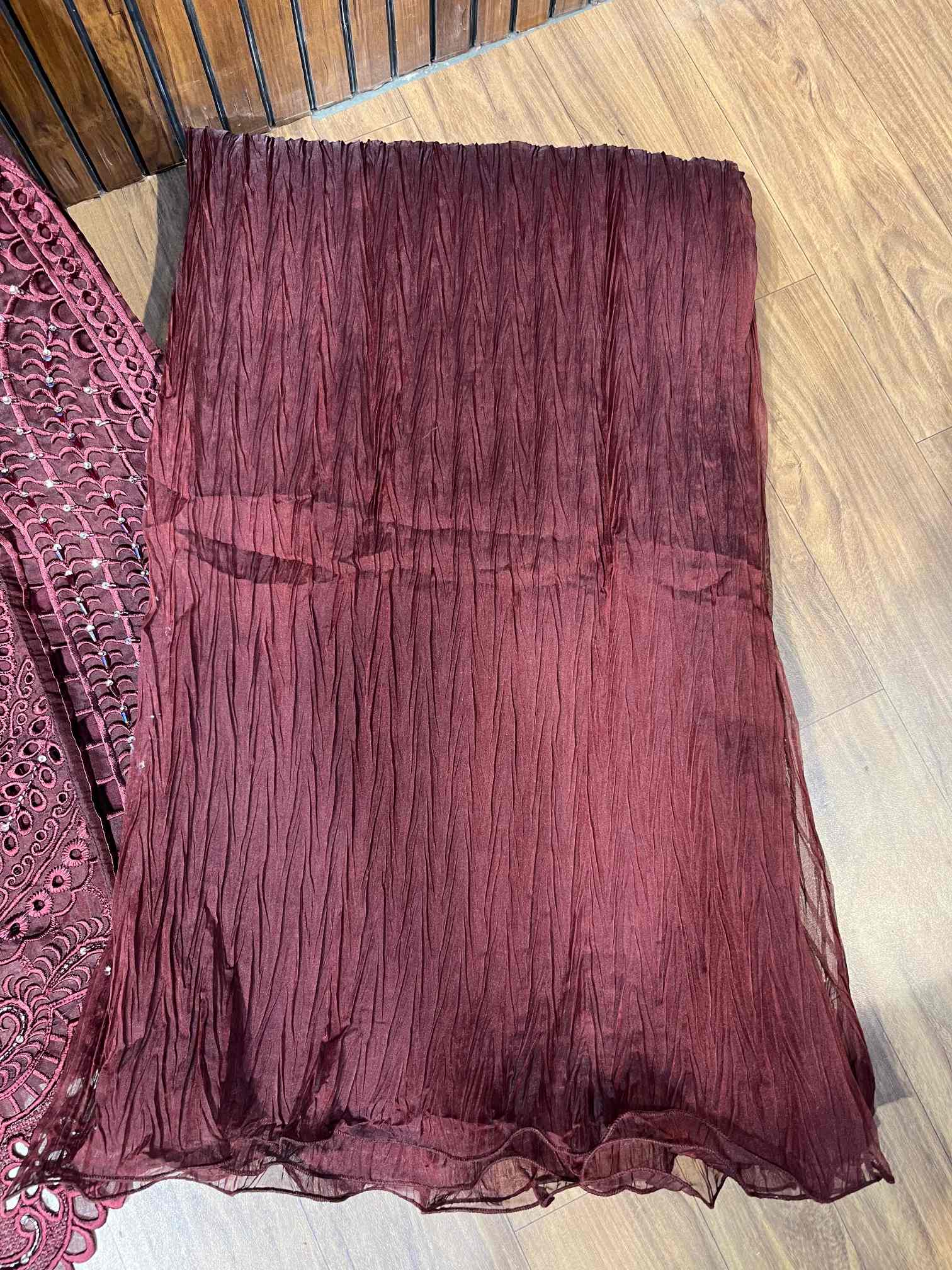 Wine Heavy Embroidered Party Wear Suit with Crushed Dupatta-1