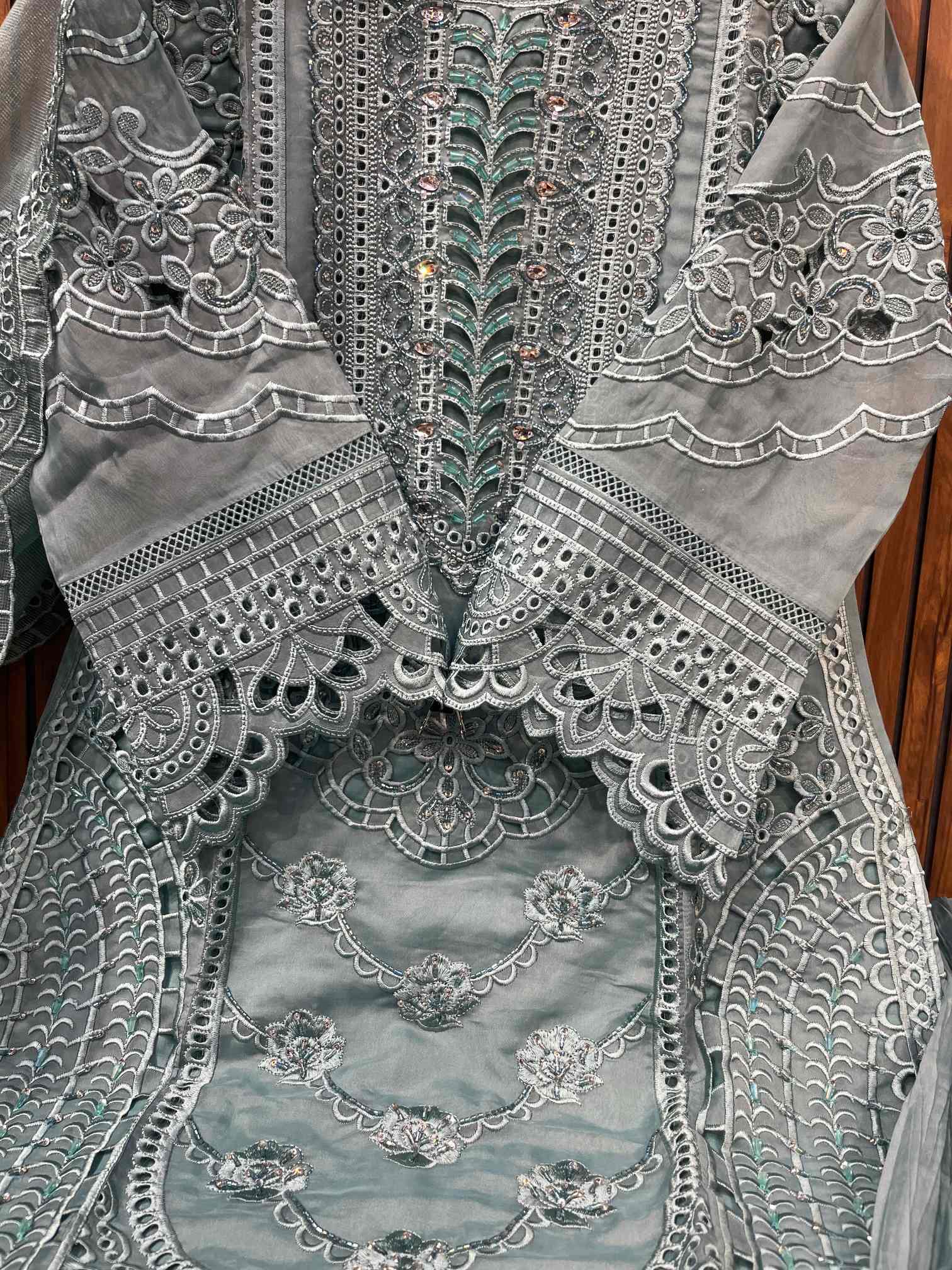 Sea Green Heavy Embroidered Luxury Party Wear Suit with Crushed Dupatta-2