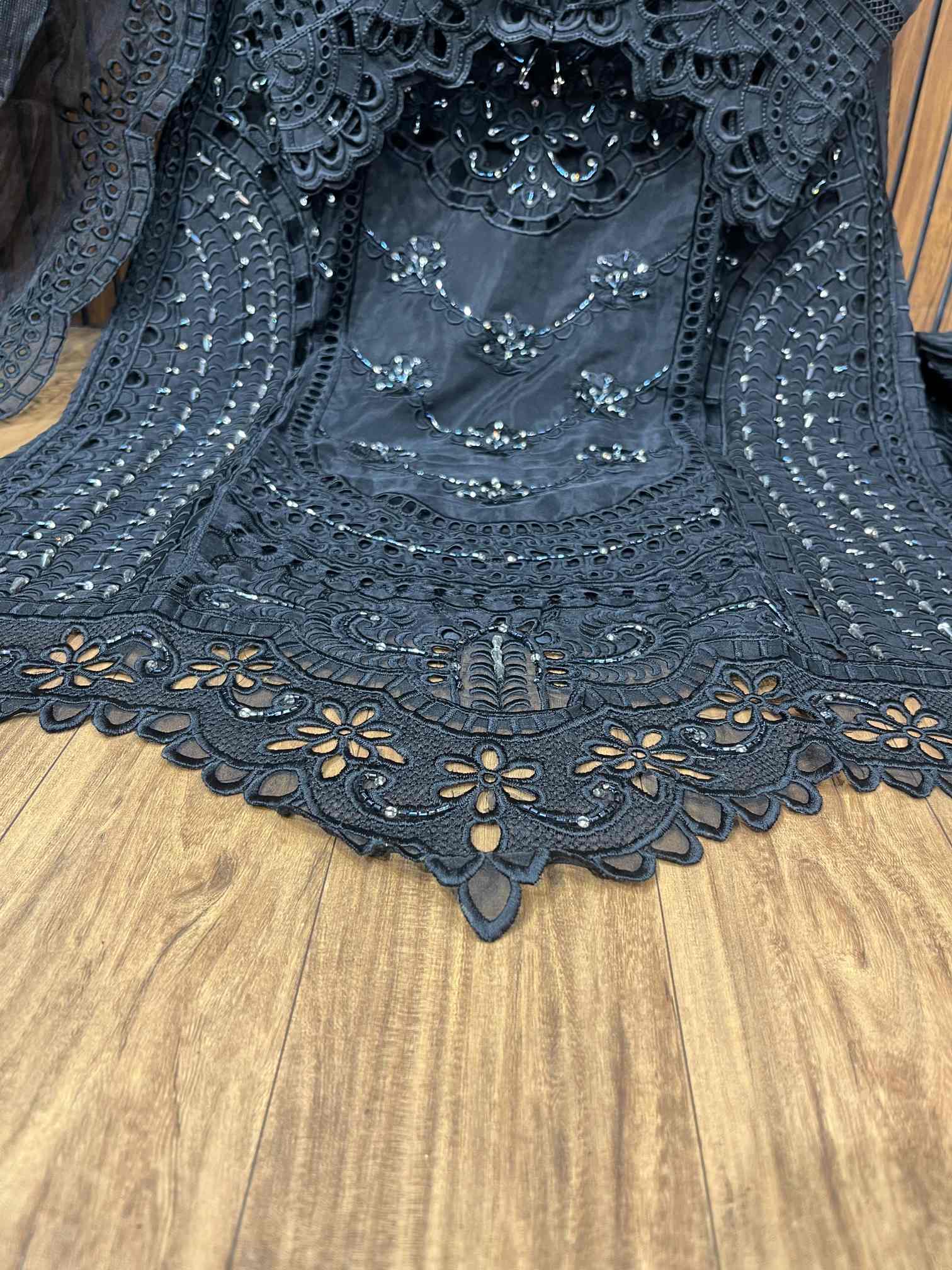 Black Heavy Embroidered Luxury Party Wear Suit with Crushed Dupatta-1